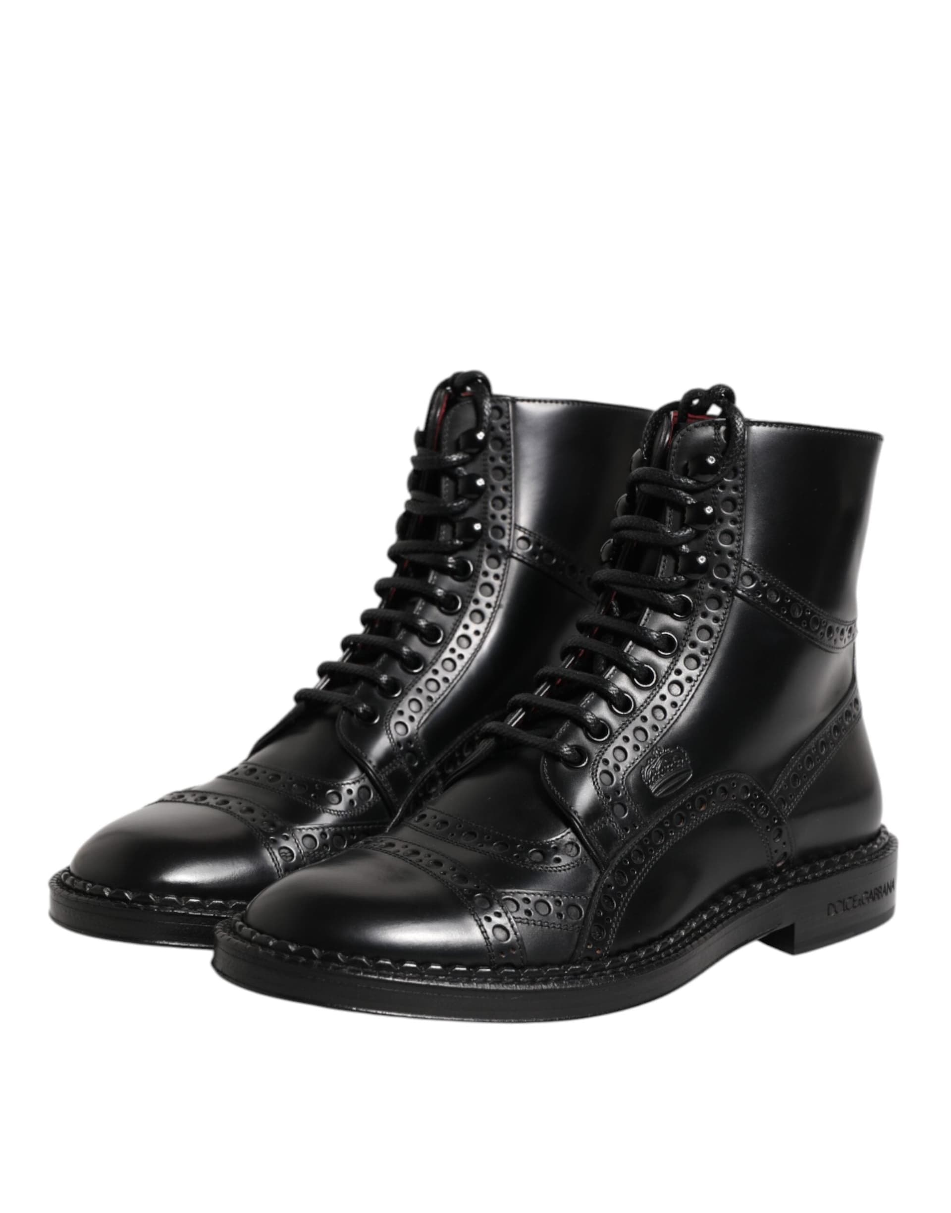 Dolce & Gabbana Black Leather Lace Up Mid Calf Boots Shoes - 3