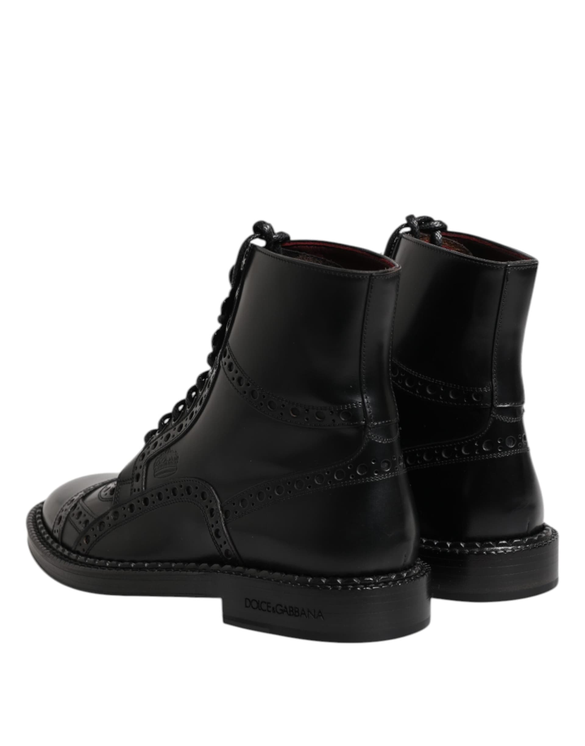 Dolce & Gabbana Black Leather Lace Up Mid Calf Boots Shoes - 4