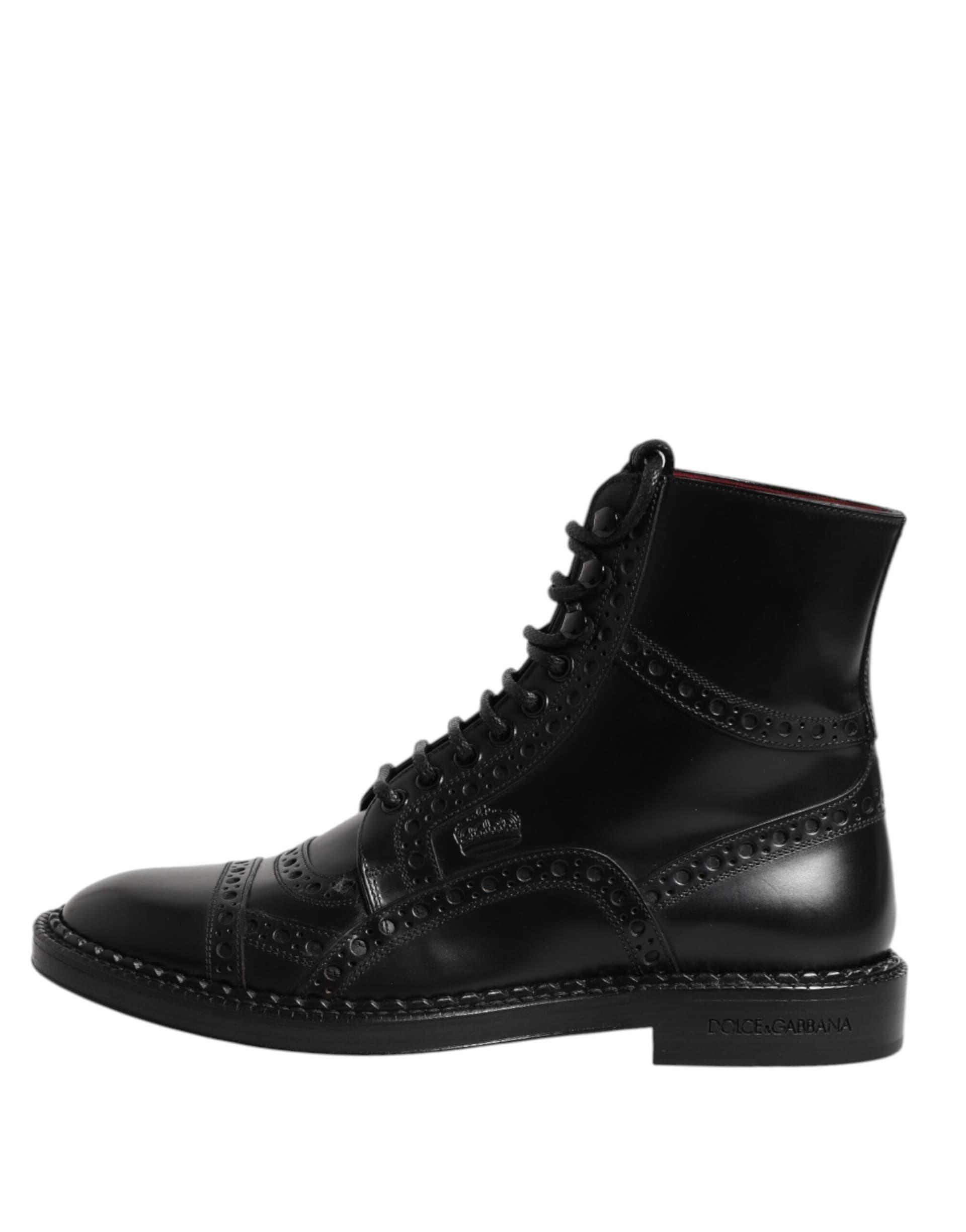 Dolce & Gabbana Black Leather Lace Up Mid Calf Boots Shoes - 5