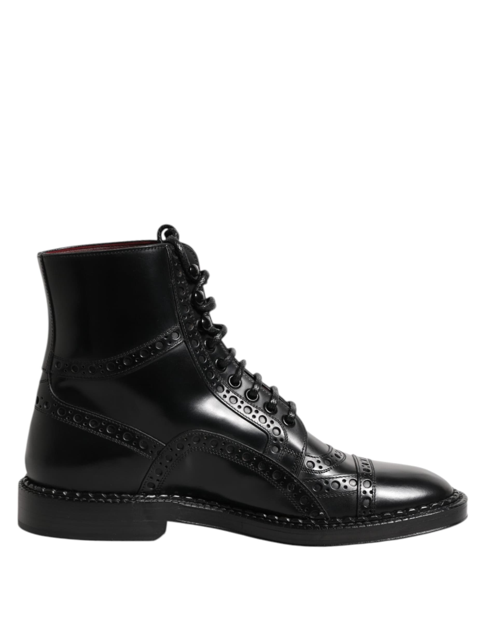 Dolce & Gabbana Black Leather Lace Up Mid Calf Boots Shoes - 7
