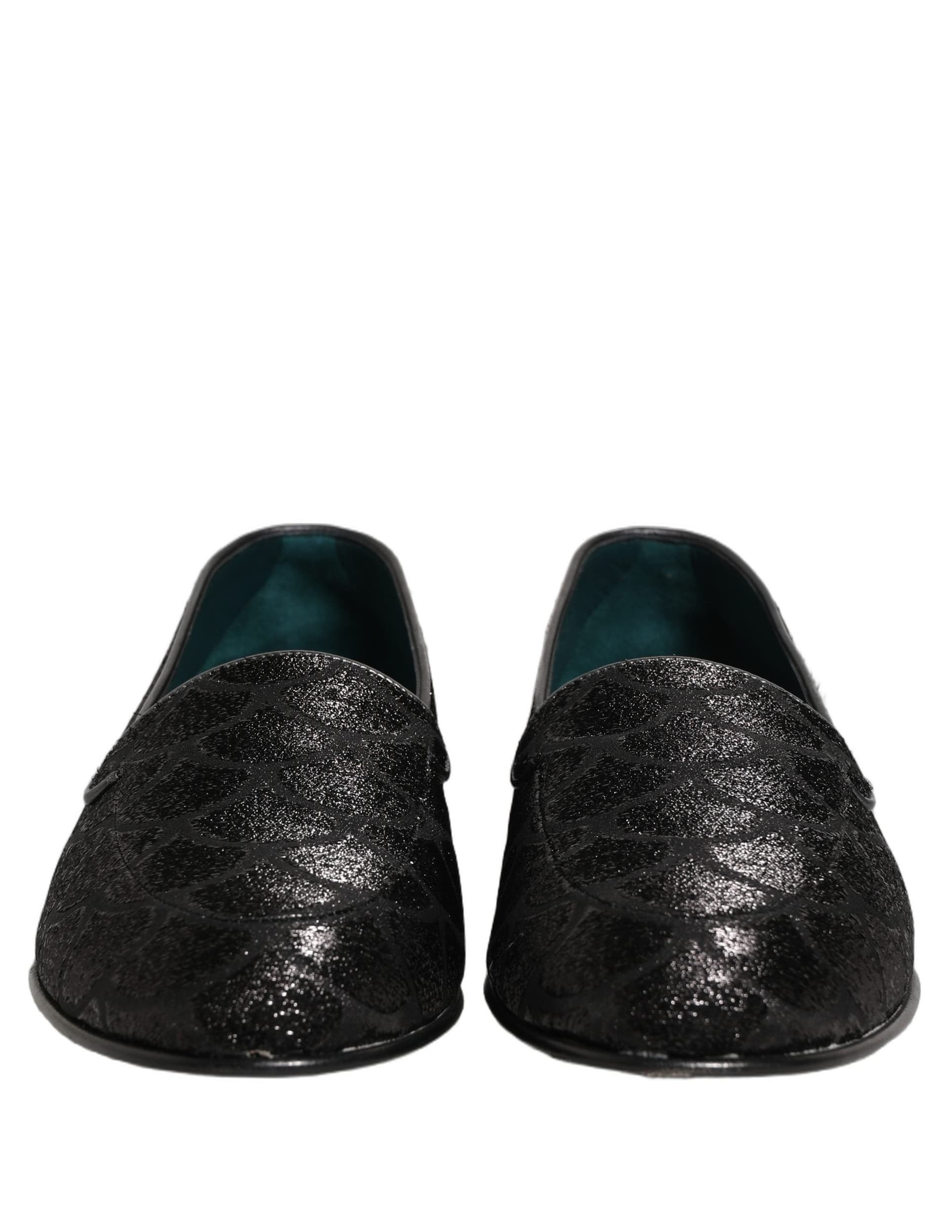 Dolce & Gabbana Black Glitter Brocade Men Dress Loafers Shoes - 2