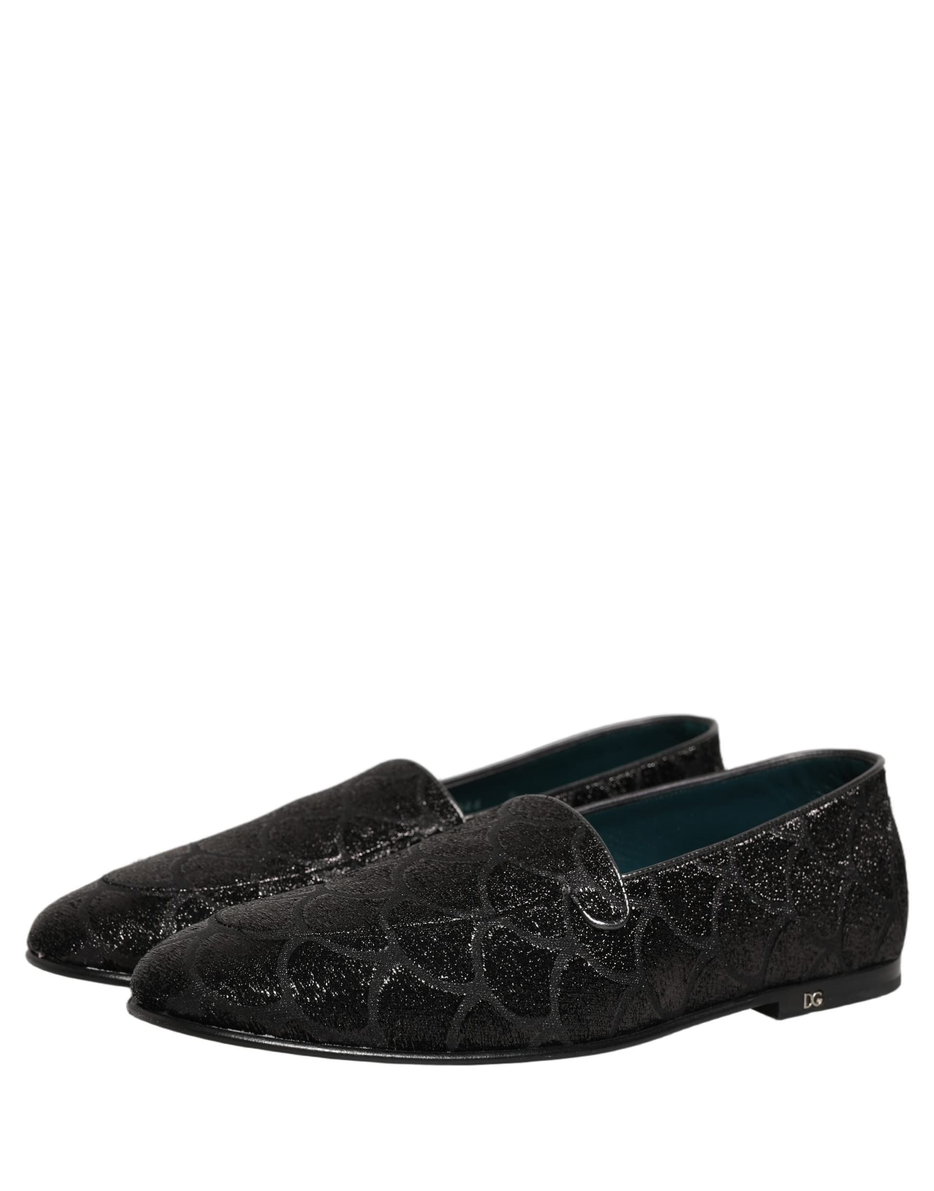 Dolce & Gabbana Black Glitter Brocade Men Dress Loafers Shoes - 4