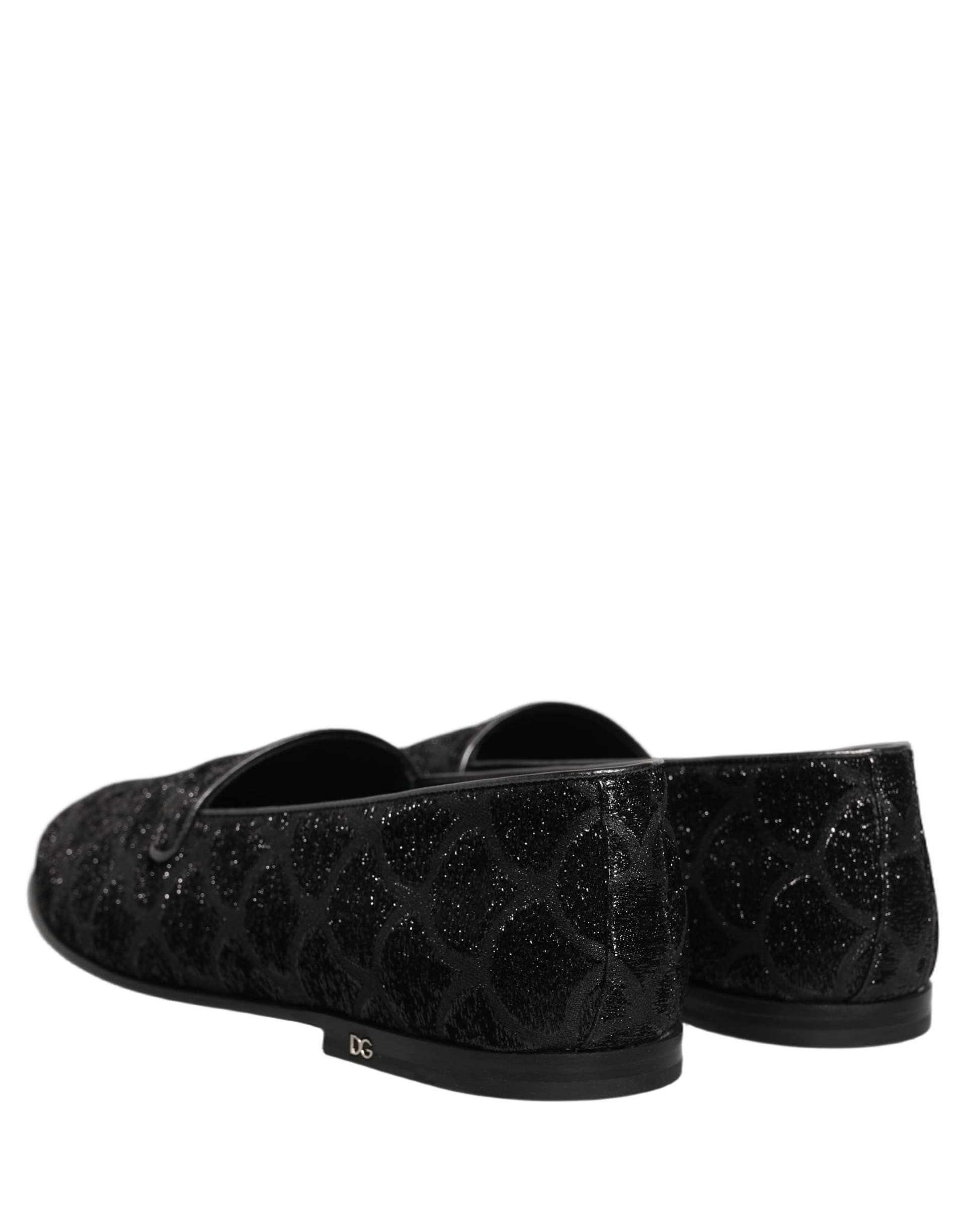 Dolce & Gabbana Black Glitter Brocade Men Dress Loafers Shoes - 5