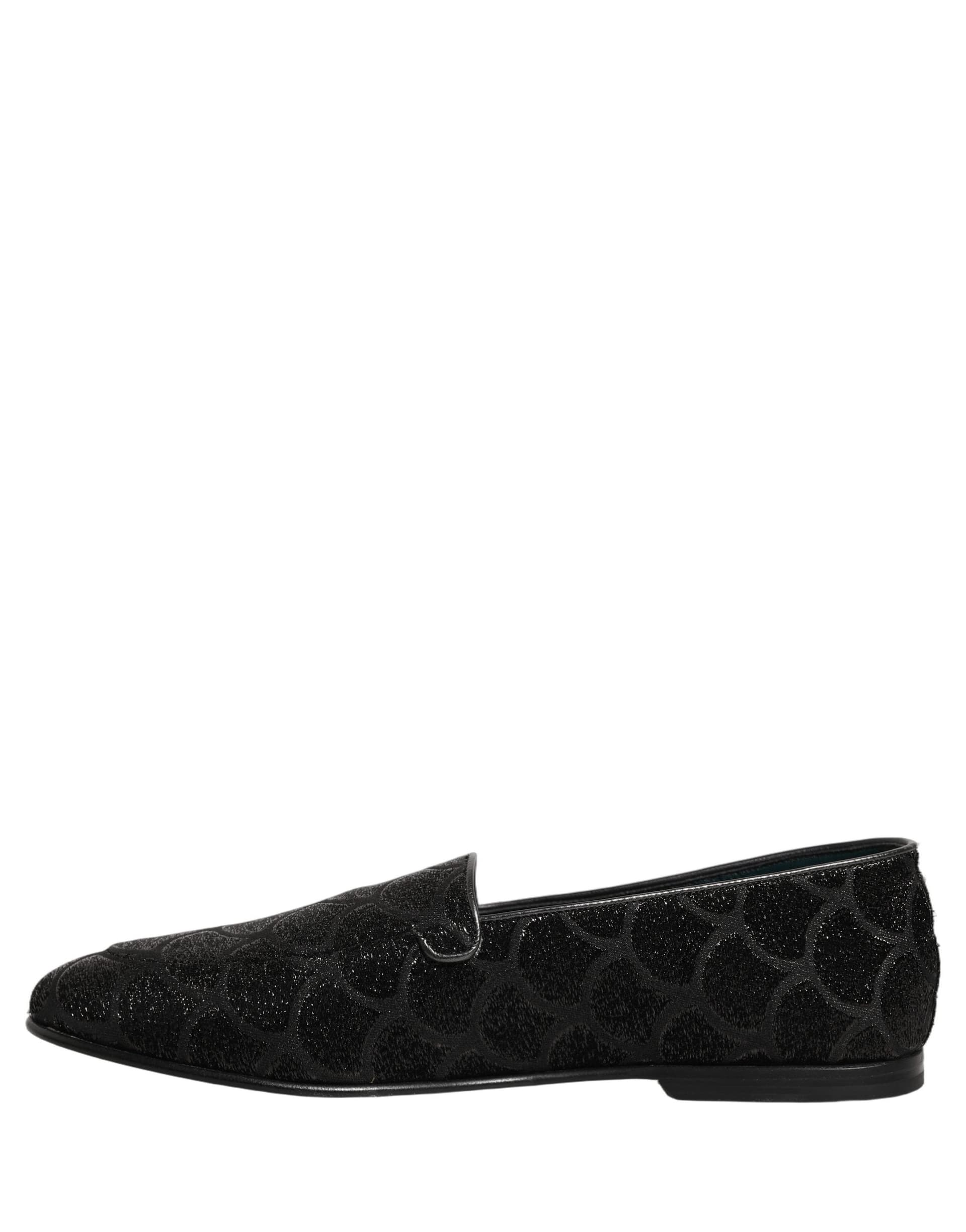 Dolce & Gabbana Black Glitter Brocade Men Dress Loafers Shoes - 6