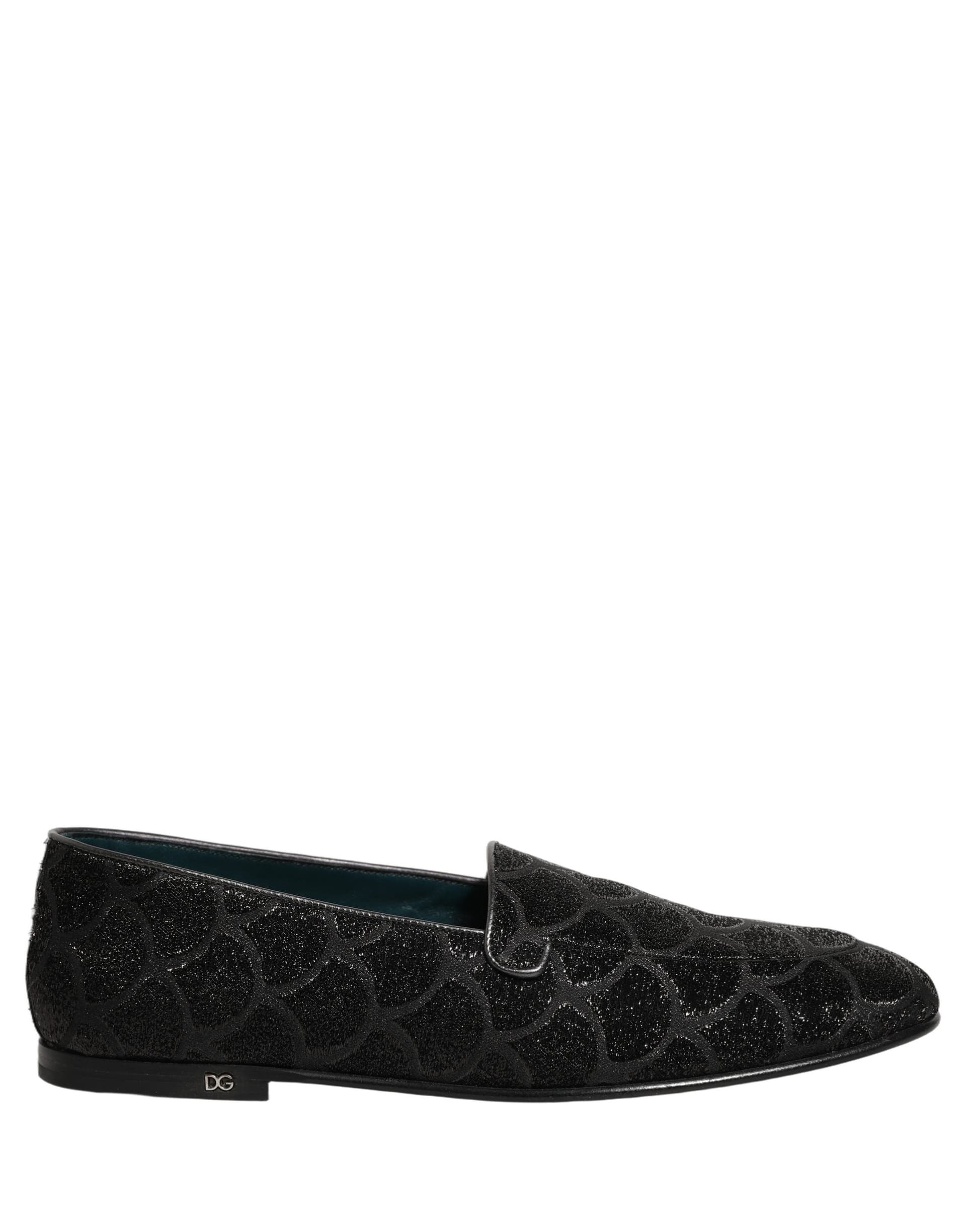 Dolce & Gabbana Black Glitter Brocade Men Dress Loafers Shoes - 7