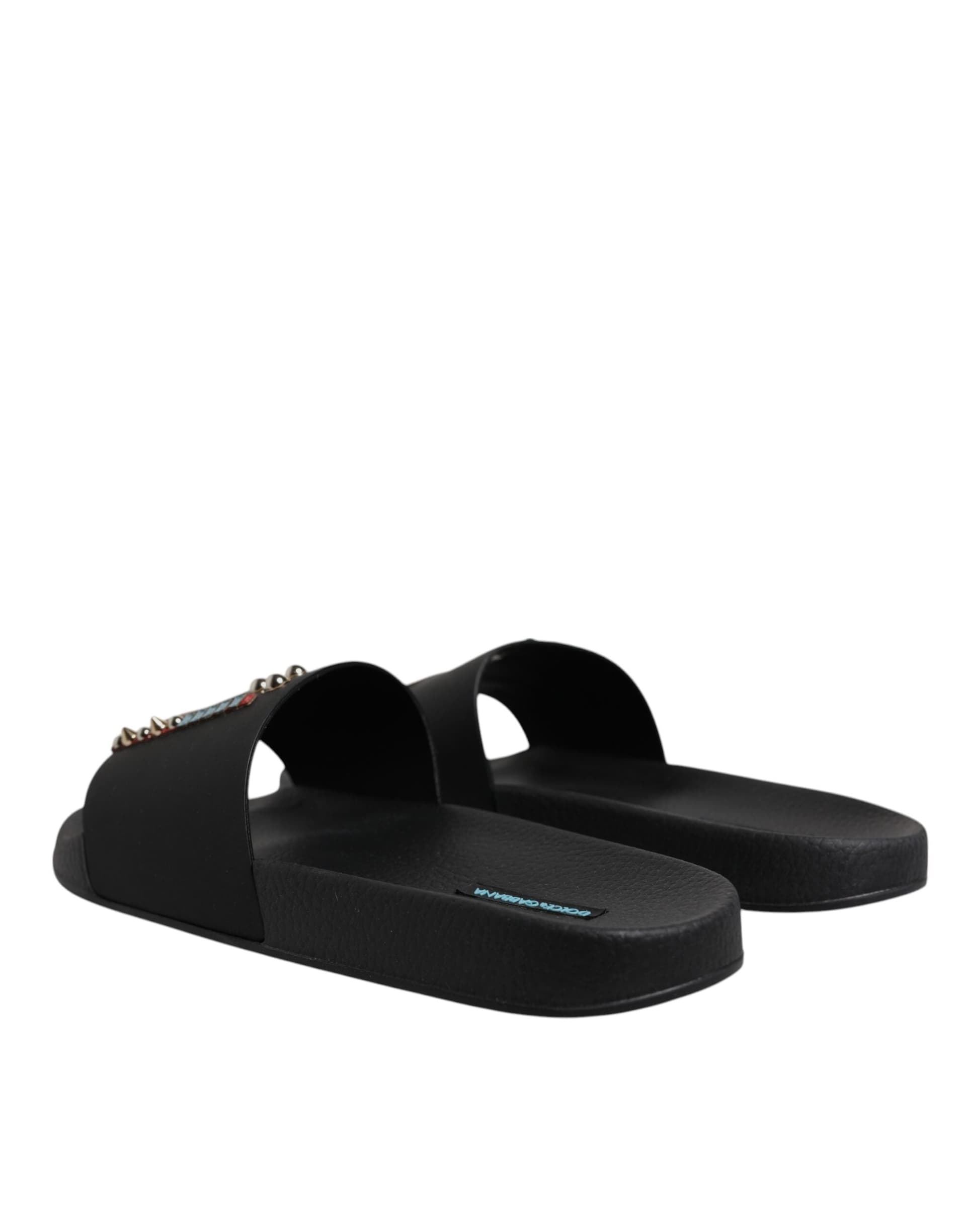 Dolce & Gabbana Black Divers Leather Flats Slides Sandals Beachwear Shoes - 4