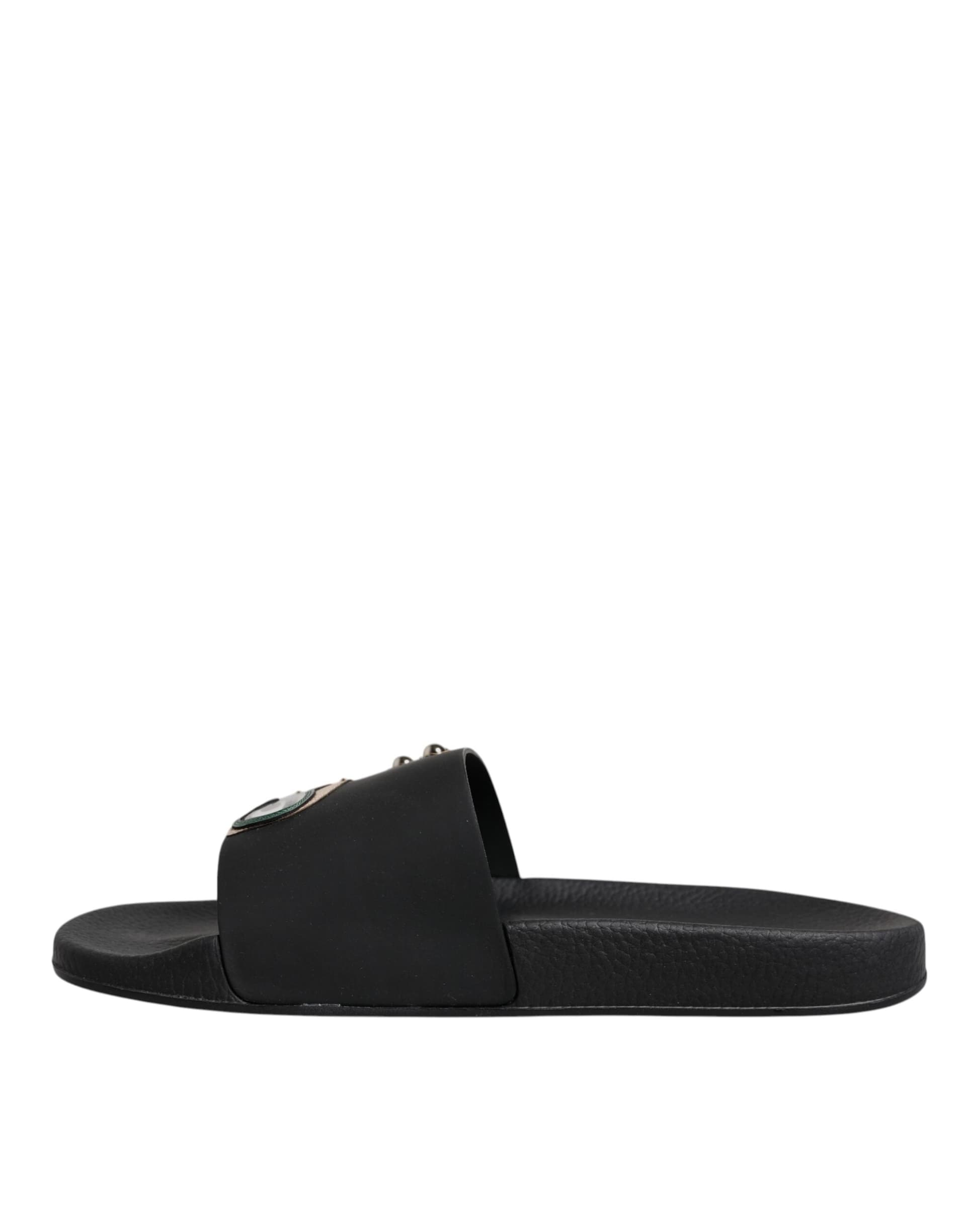 Dolce & Gabbana Black Divers Leather Flats Slides Sandals Beachwear Shoes - 5