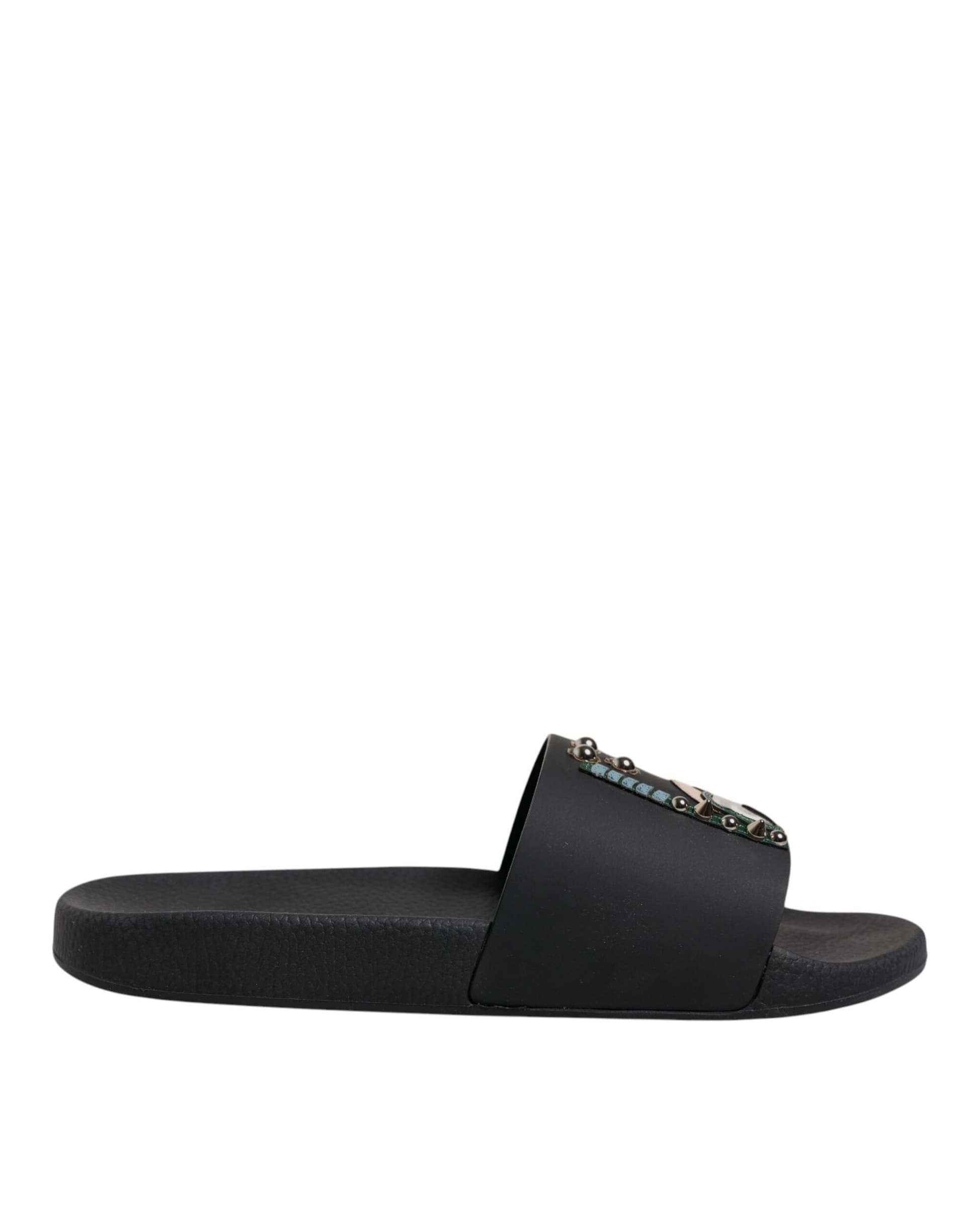 Dolce & Gabbana Black Divers Leather Flats Slides Sandals Beachwear Shoes - 6