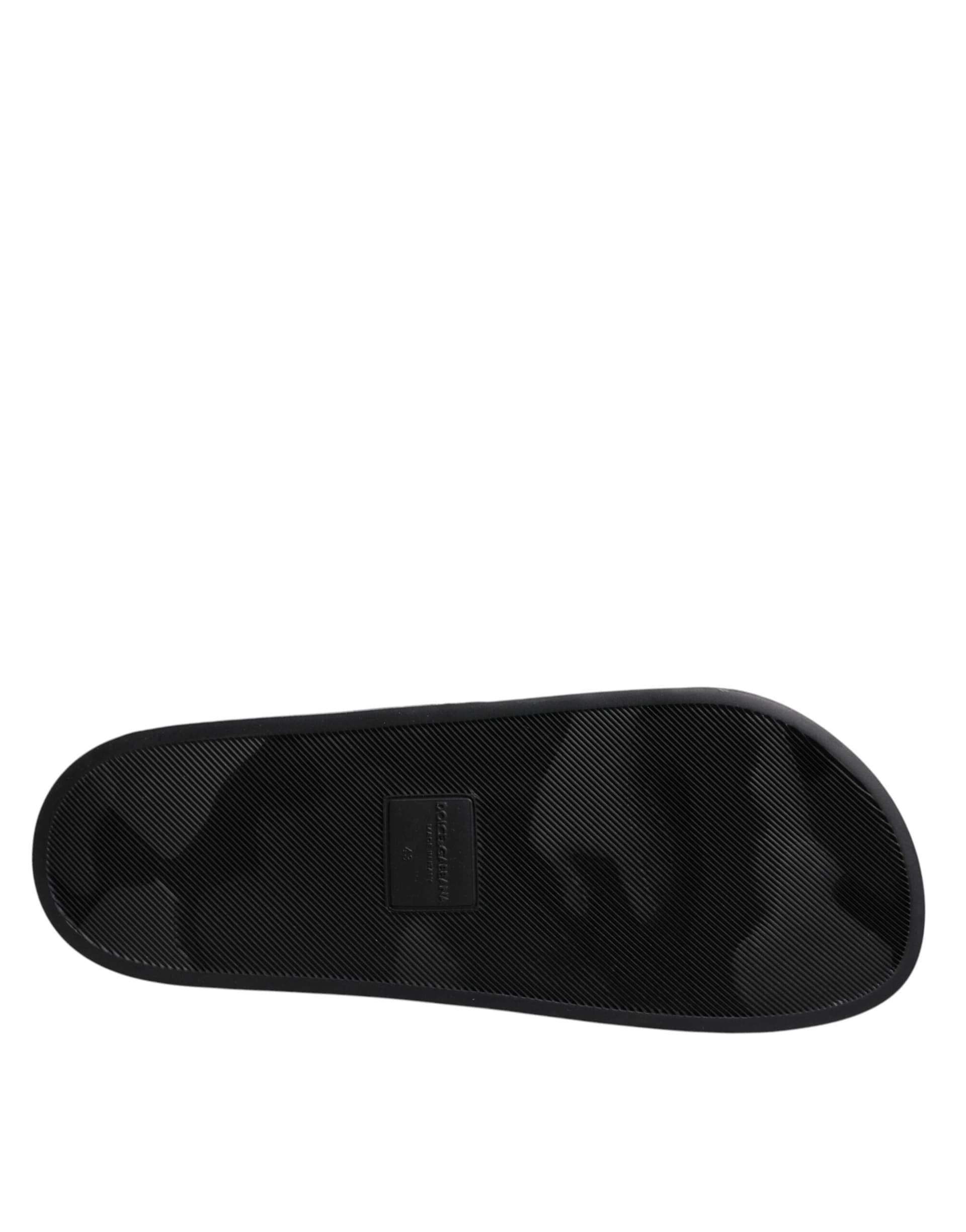 Dolce & Gabbana Black Divers Leather Flats Slides Sandals Beachwear Shoes - 7