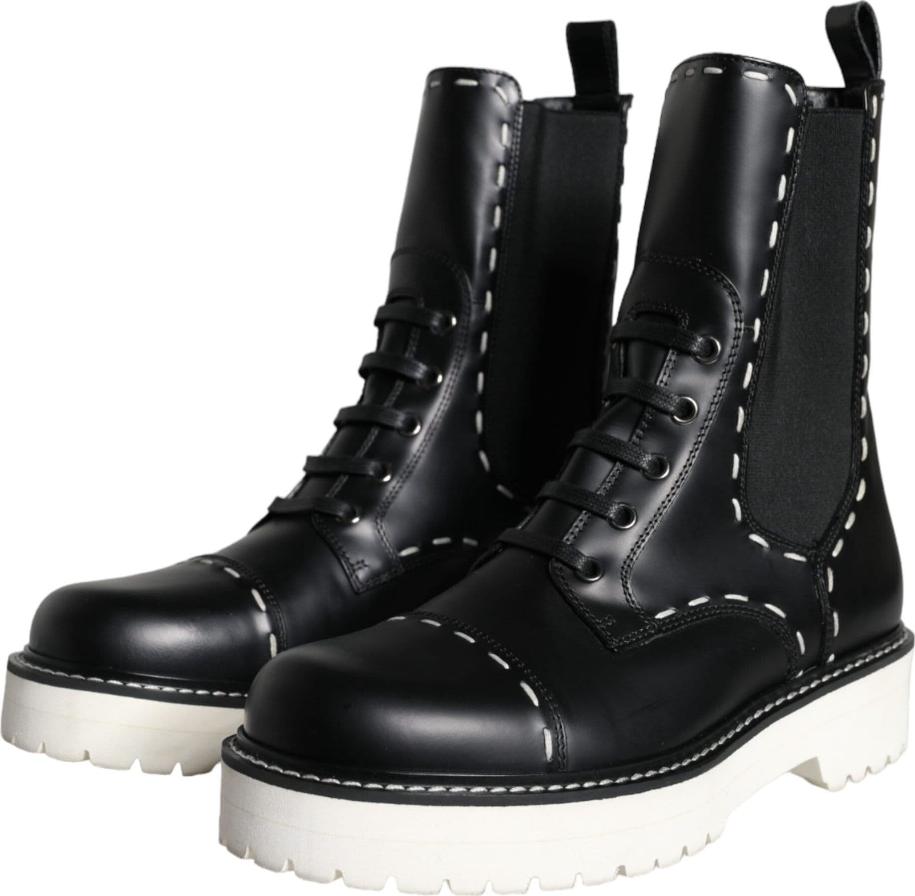 Dolce & Gabbana Black Leather Combat Mid Calf Boots Shoes - 2