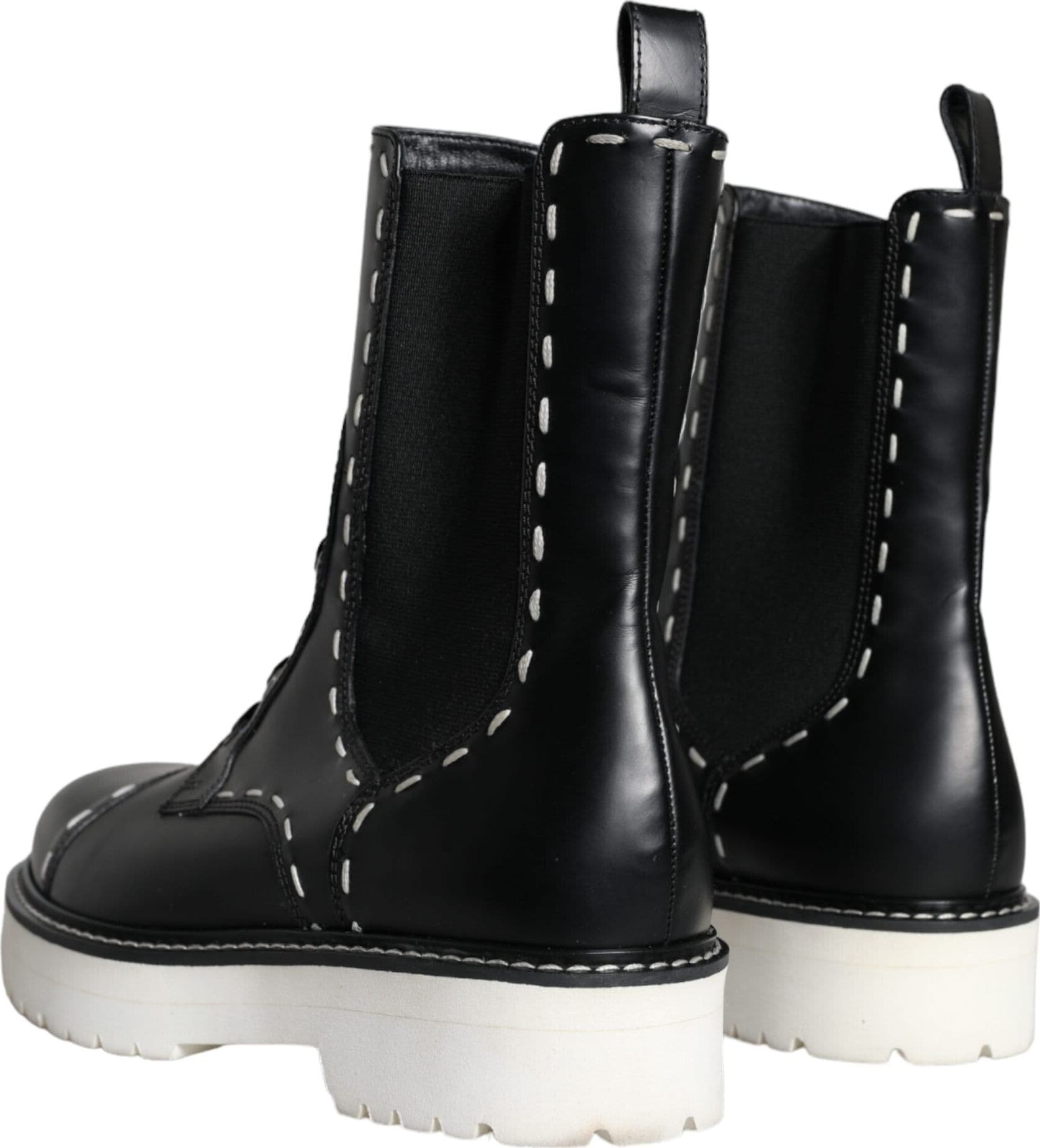 Dolce & Gabbana Black Leather Combat Mid Calf Boots Shoes - 3