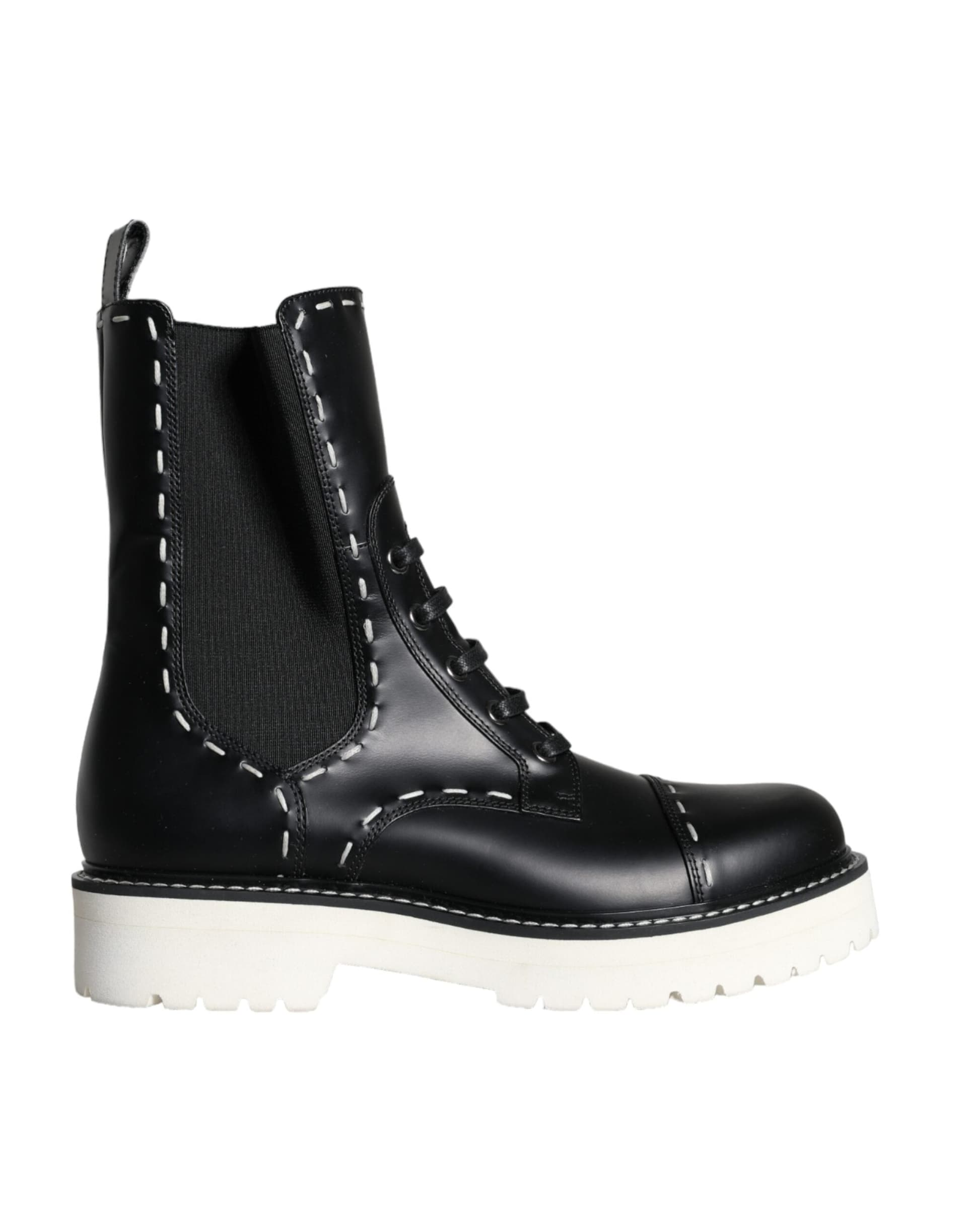 Dolce & Gabbana Black Leather Combat Mid Calf Boots Shoes - 4