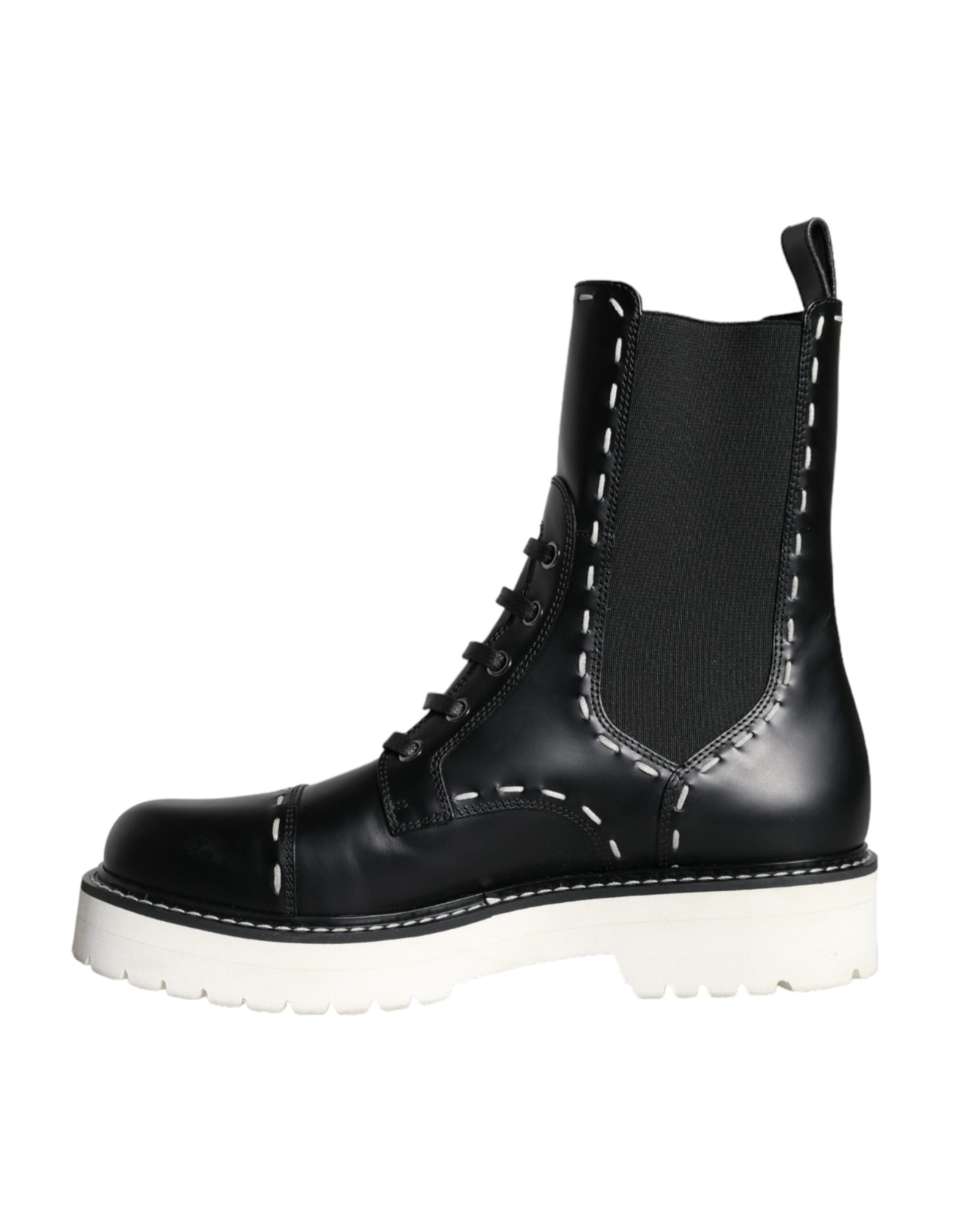 Dolce & Gabbana Black Leather Combat Mid Calf Boots Shoes - 5