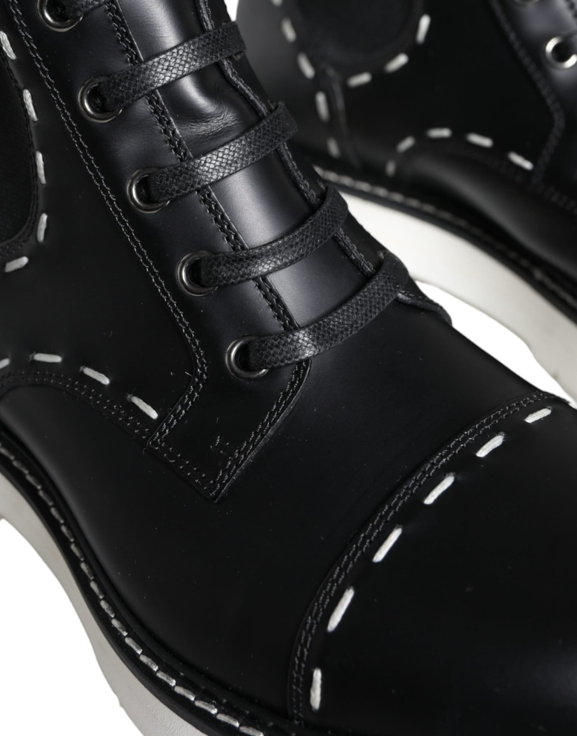 Dolce & Gabbana Black Leather Combat Mid Calf Boots Shoes - 7