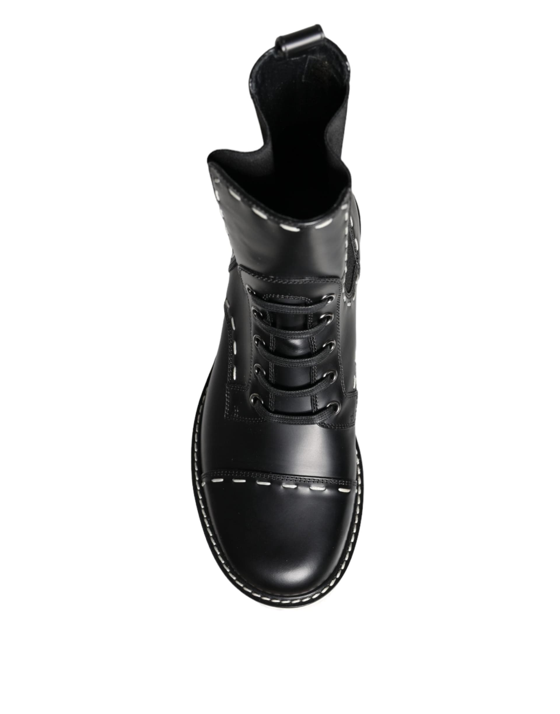Dolce & Gabbana Black Leather Combat Mid Calf Boots Shoes - 8