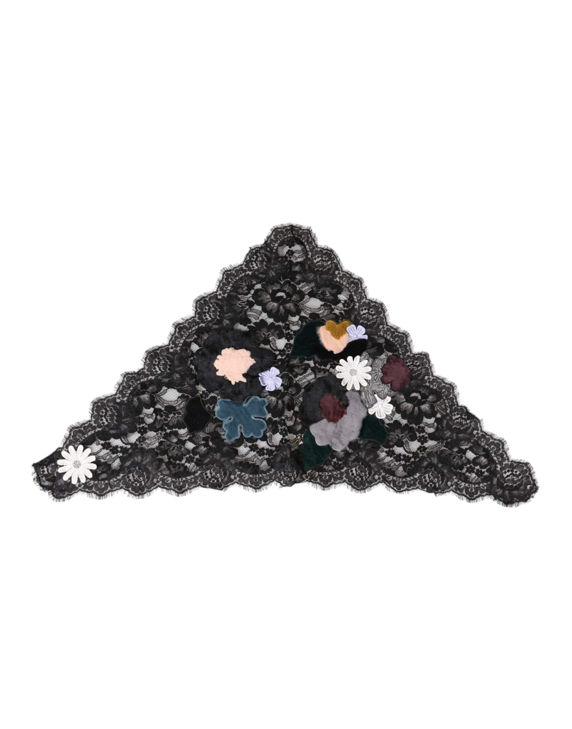 Dolce & Gabbana Black Lace Floral Applique Cotton Veil Hat - 2