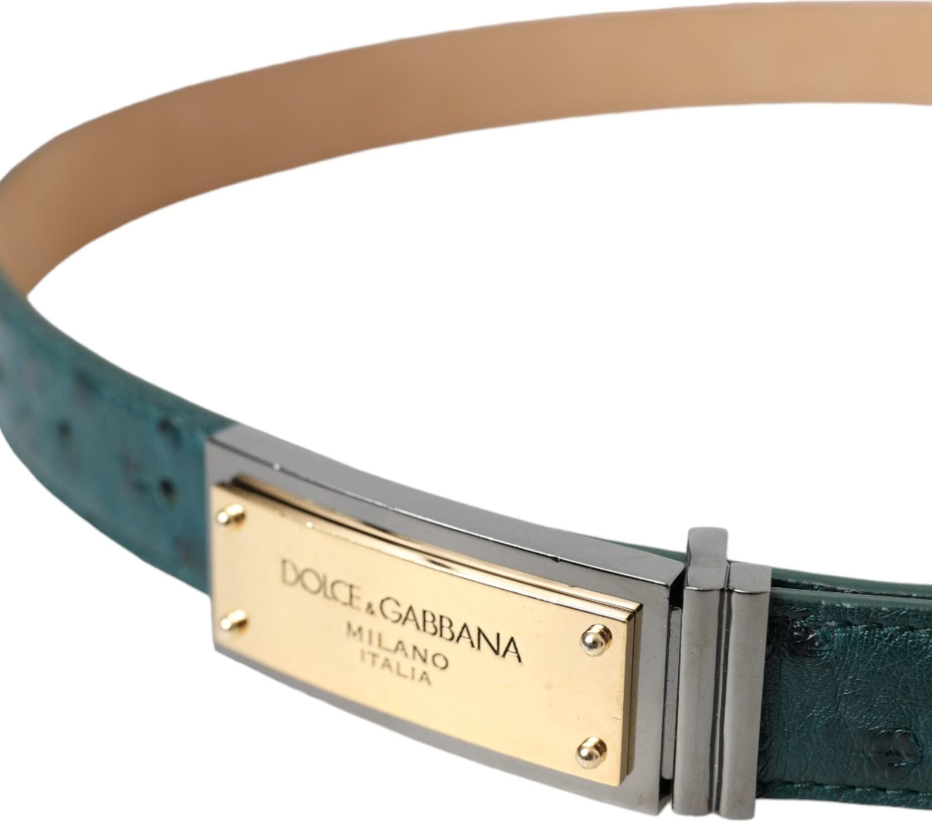 Dolce & Gabbana Green Leather Gold Logo Engraved Buckle Belt - 3