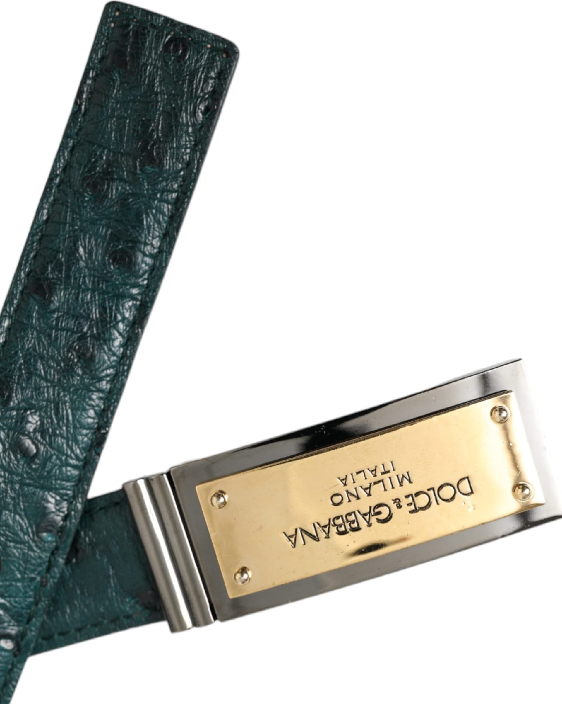 Dolce & Gabbana Green Leather Gold Logo Engraved Buckle Belt - 4
