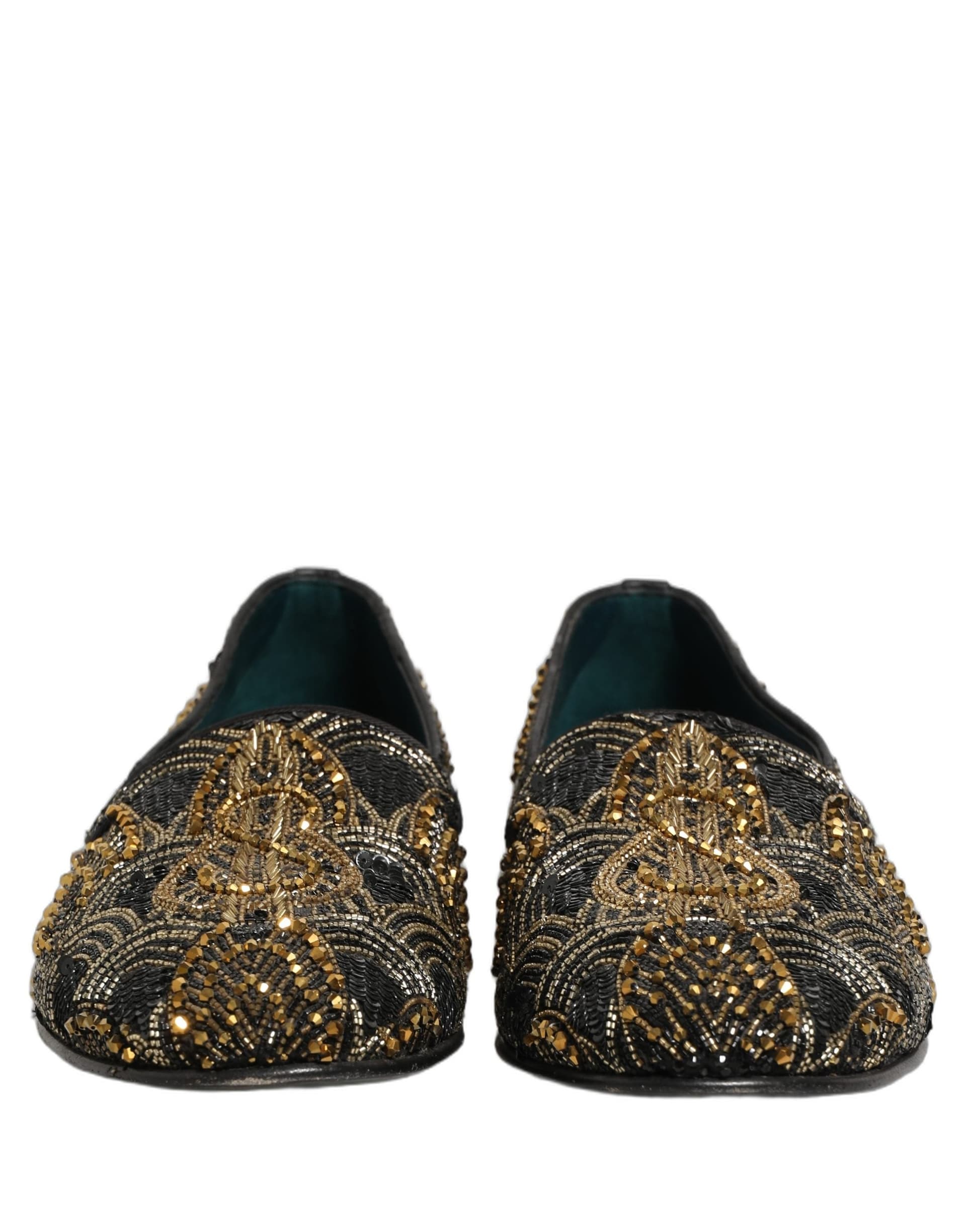 Dolce & Gabbana Black Gold Embellished Dress Loafers Shoes - 2