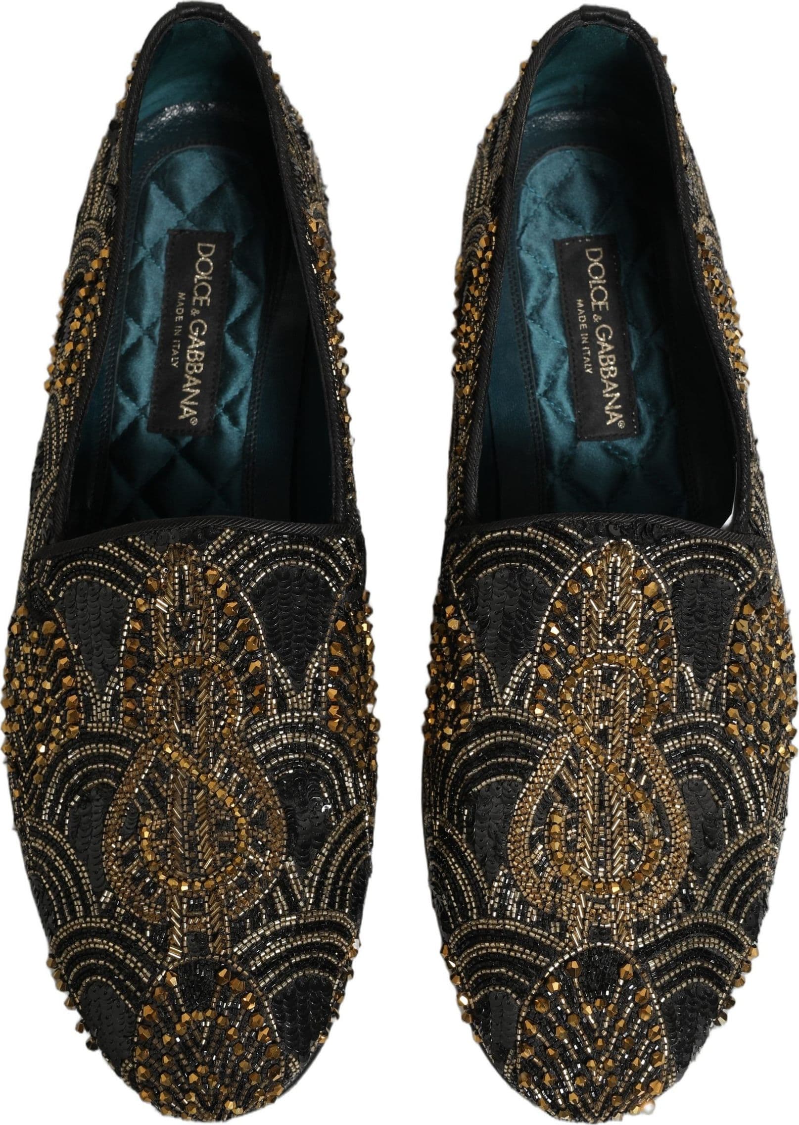 Dolce & Gabbana Black Gold Embellished Dress Loafers Shoes - 3