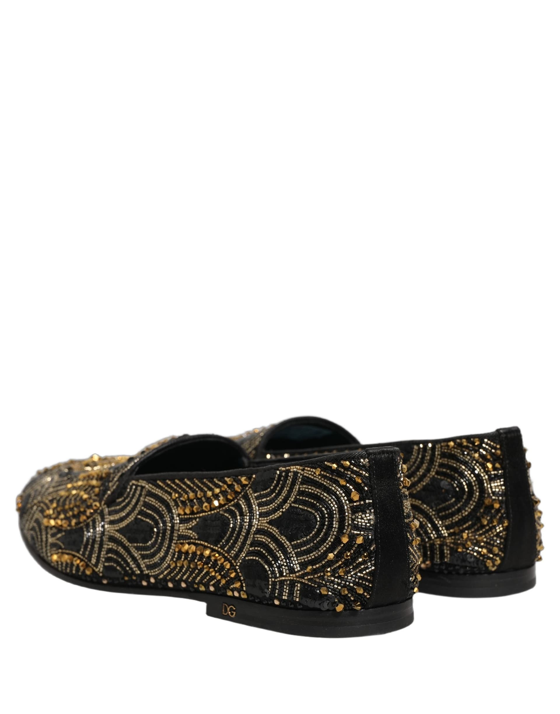 Dolce & Gabbana Black Gold Embellished Dress Loafers Shoes - 5