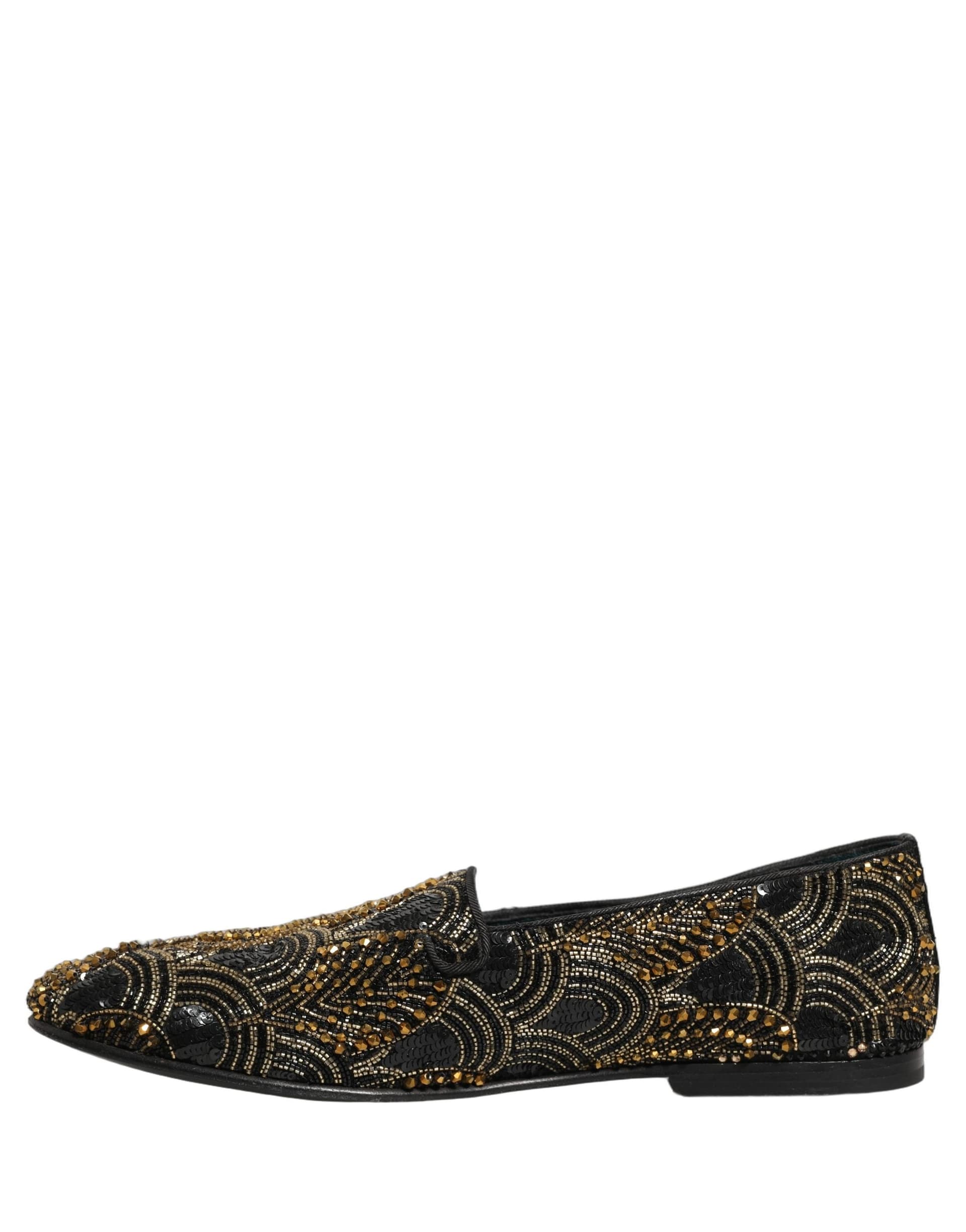 Dolce & Gabbana Black Gold Embellished Dress Loafers Shoes - 6