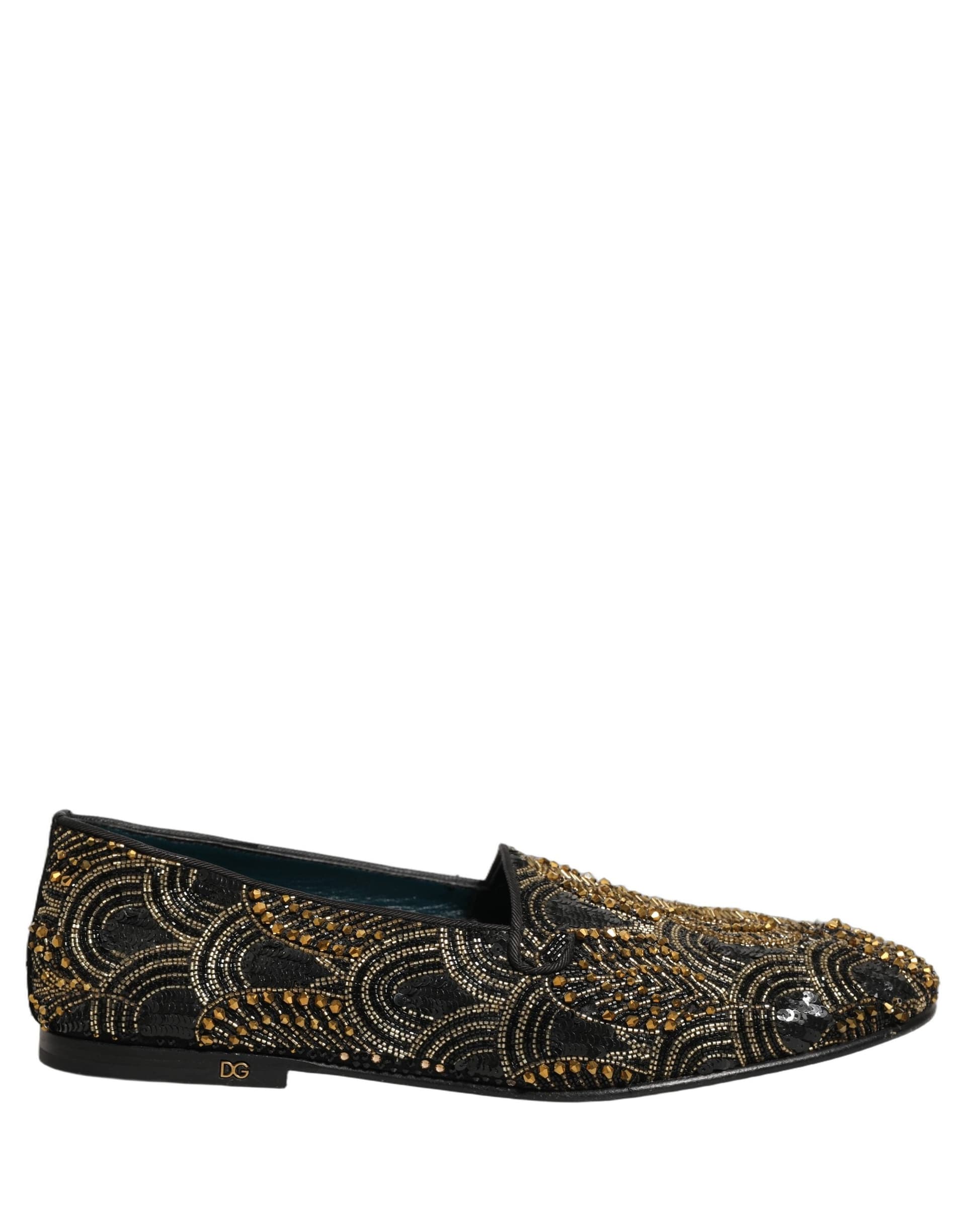 Dolce & Gabbana Black Gold Embellished Dress Loafers Shoes - 8