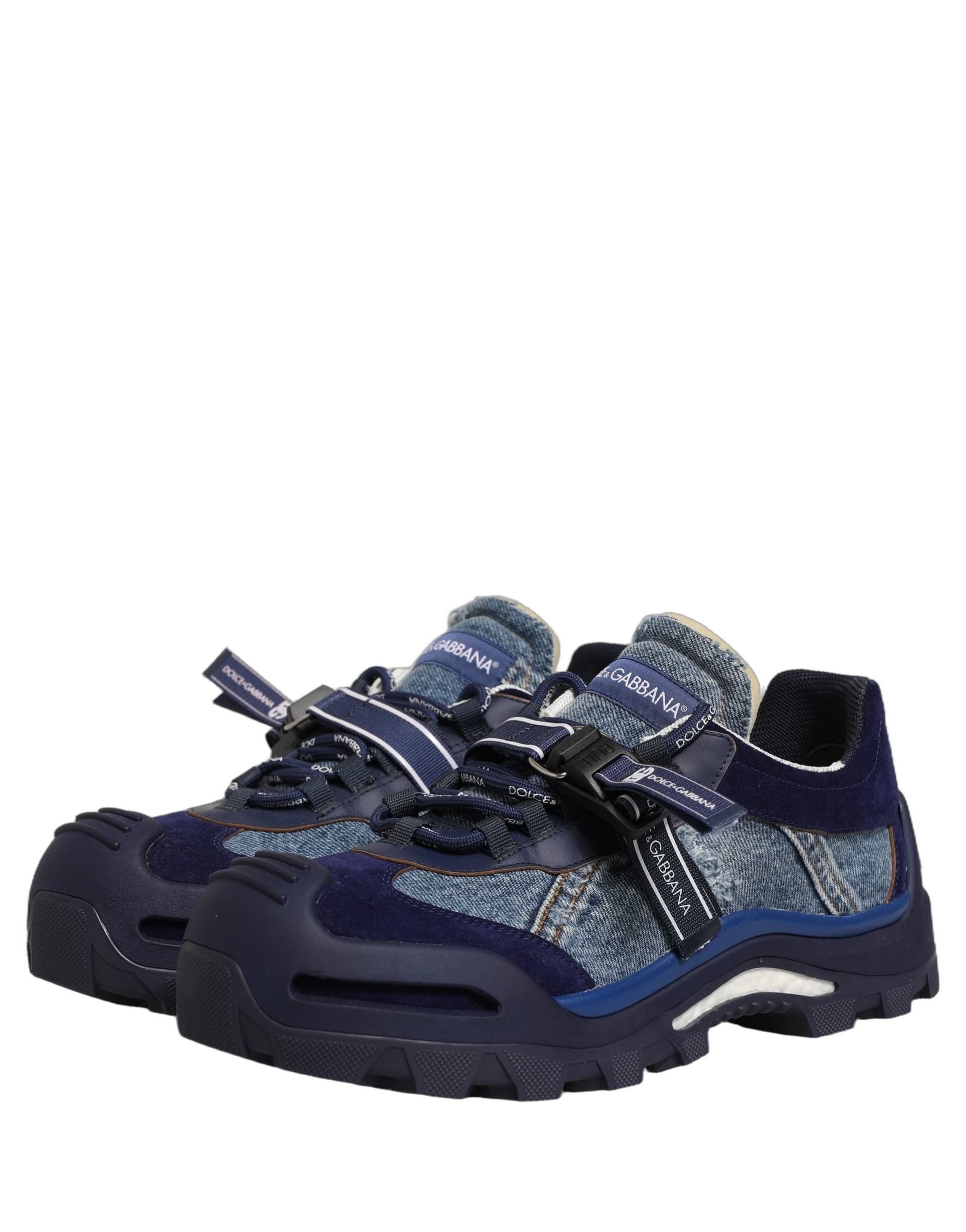 Dolce & Gabbana Blue Airmaster Panelled Low Top Denim Sneakers Shoes - 3