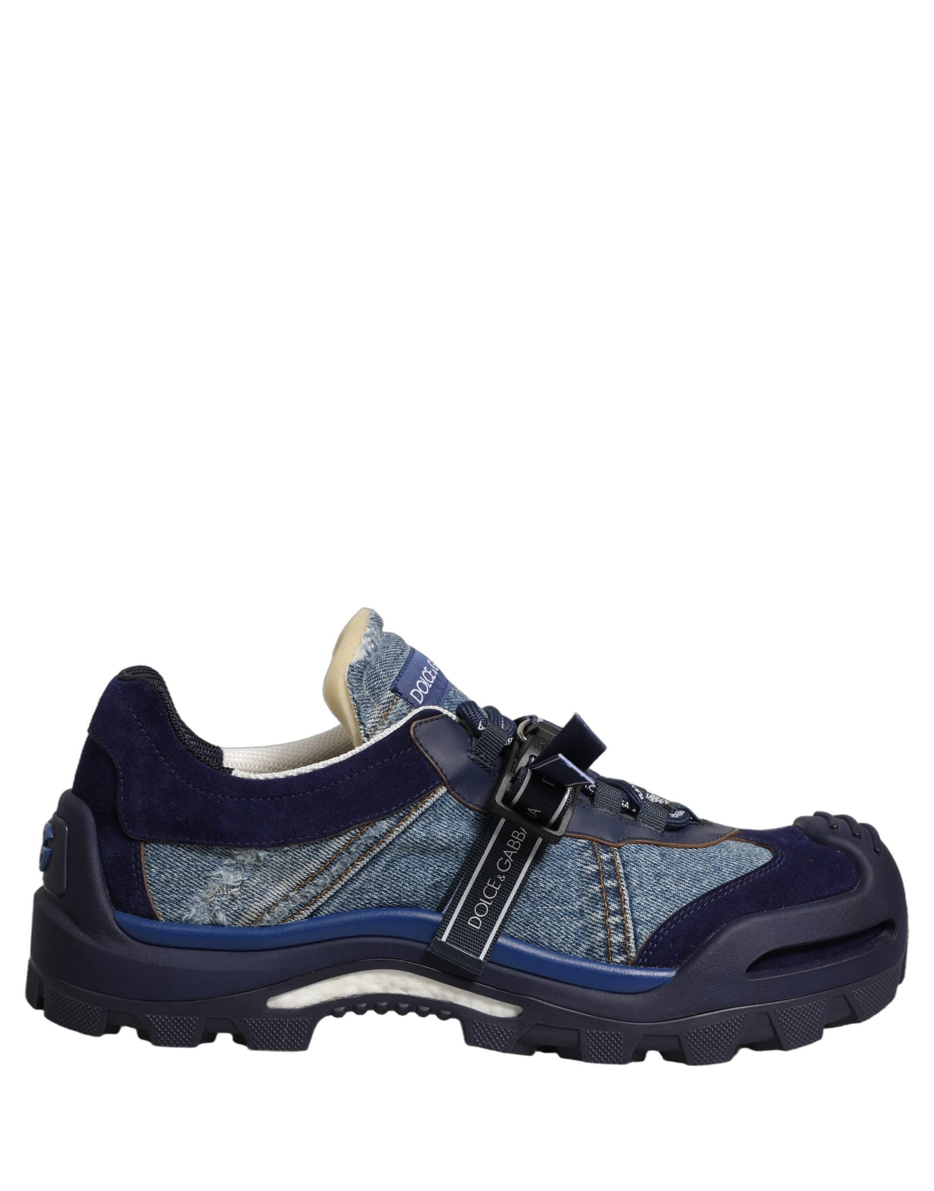 Dolce & Gabbana Blue Airmaster Panelled Low Top Denim Sneakers Shoes - 6