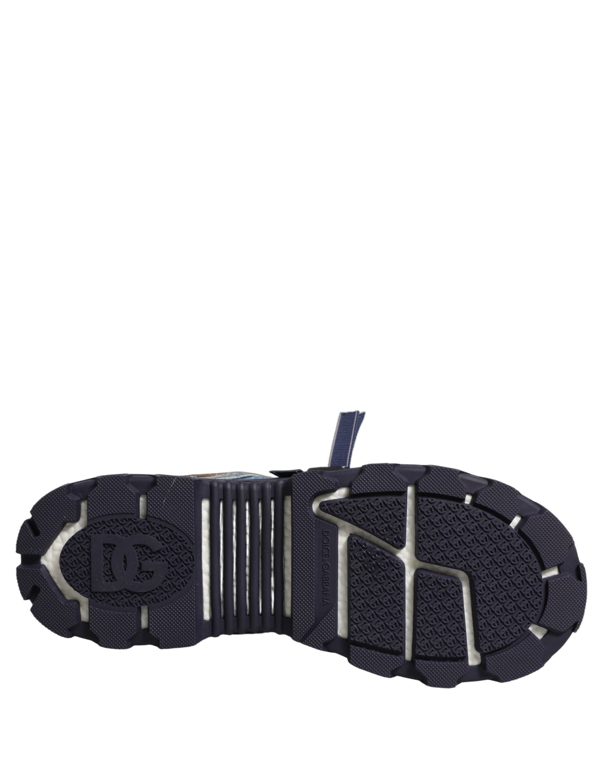 Dolce & Gabbana Blue Airmaster Panelled Low Top Denim Sneakers Shoes - 8