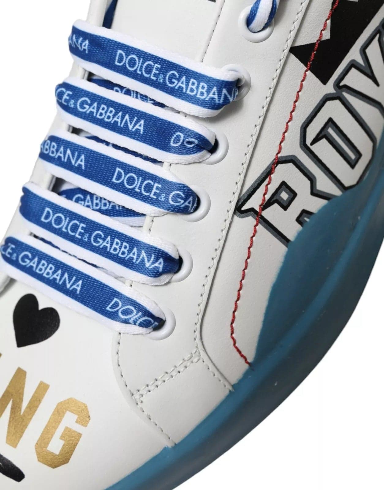 Dolce & Gabbana Blue White Printed Portofino Melt Sneakers - 7