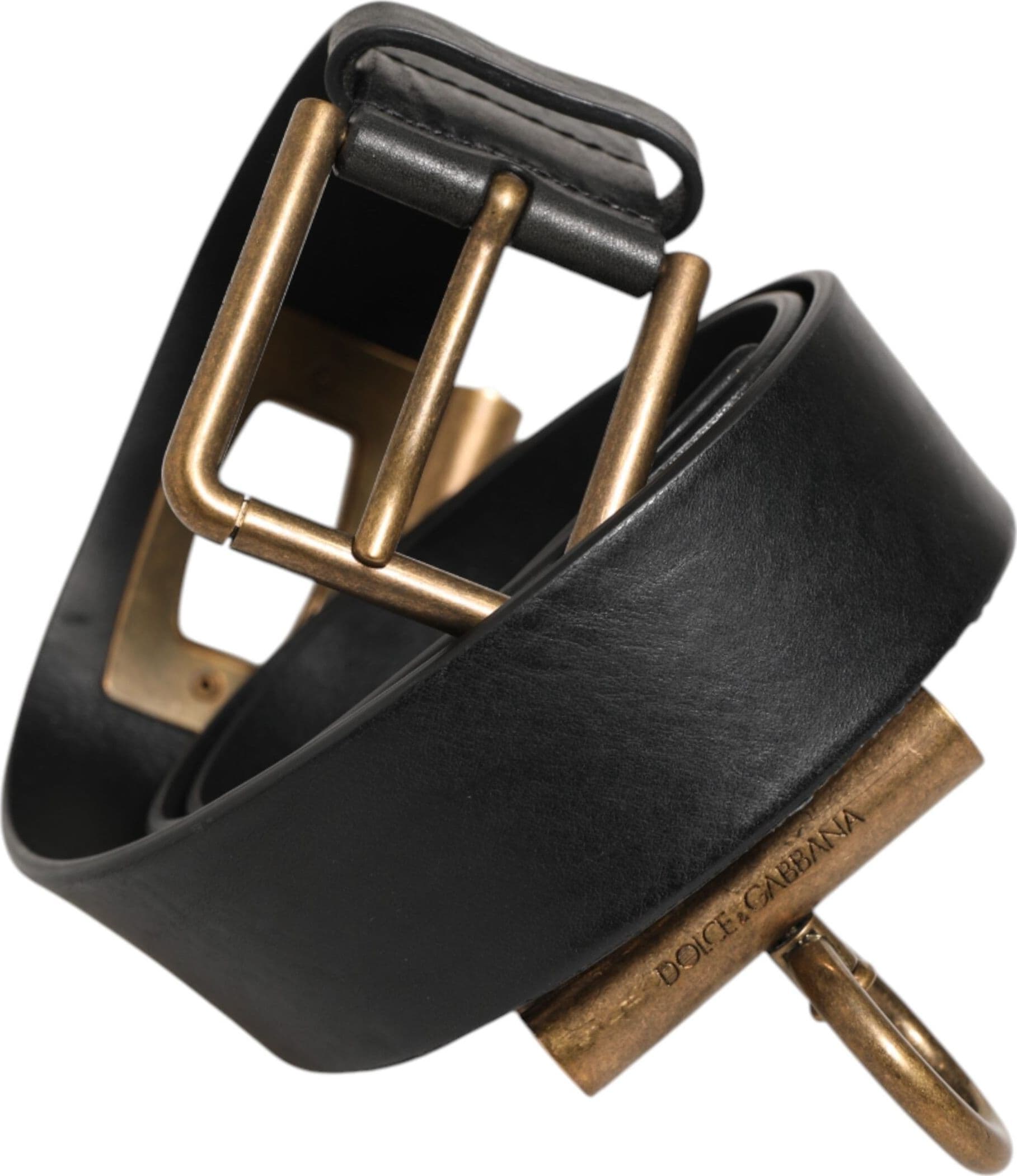 Dolce & Gabbana Black Leather Side Rings Brass Buckle Belt - 2
