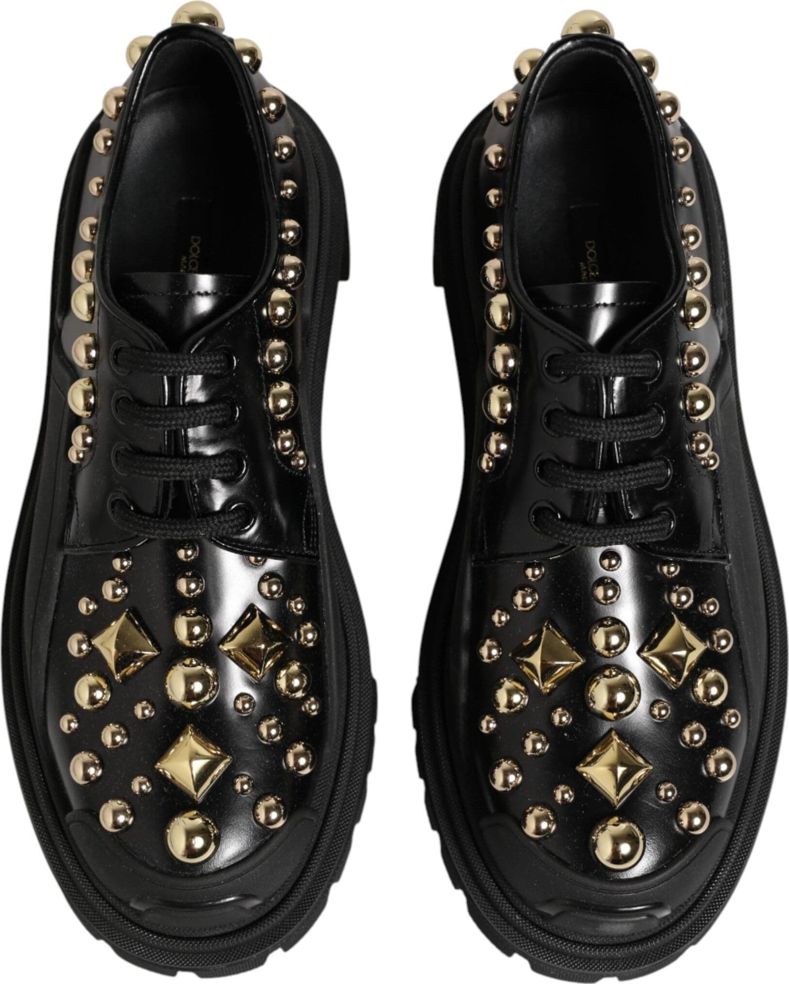 Dolce & Gabbana Black Leather Jeweled Crystals Derby Shoes - 2