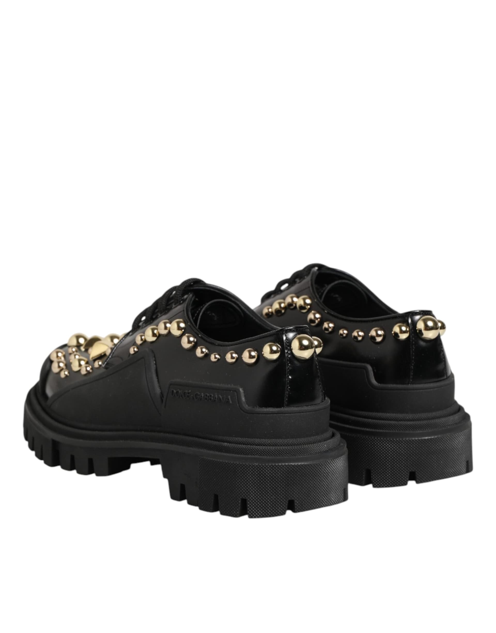 Dolce & Gabbana Black Leather Jeweled Crystals Derby Shoes - 4