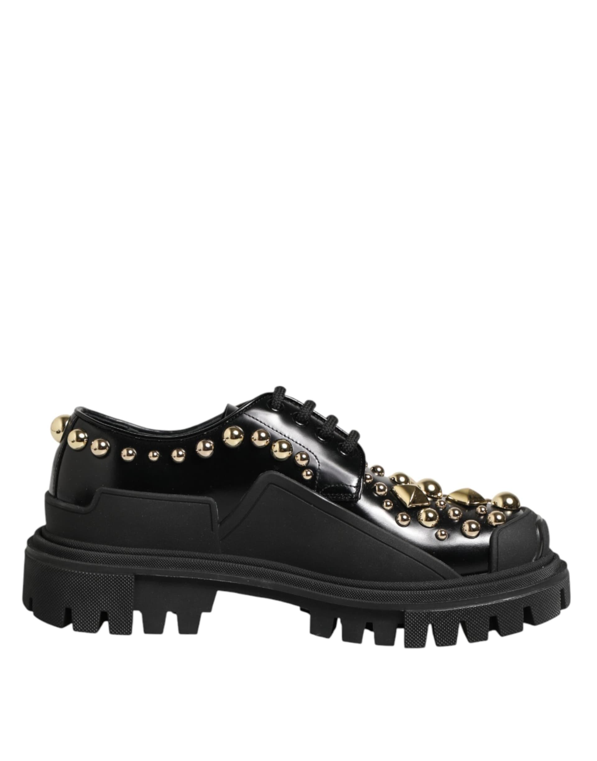 Dolce & Gabbana Black Leather Jeweled Crystals Derby Shoes - 6