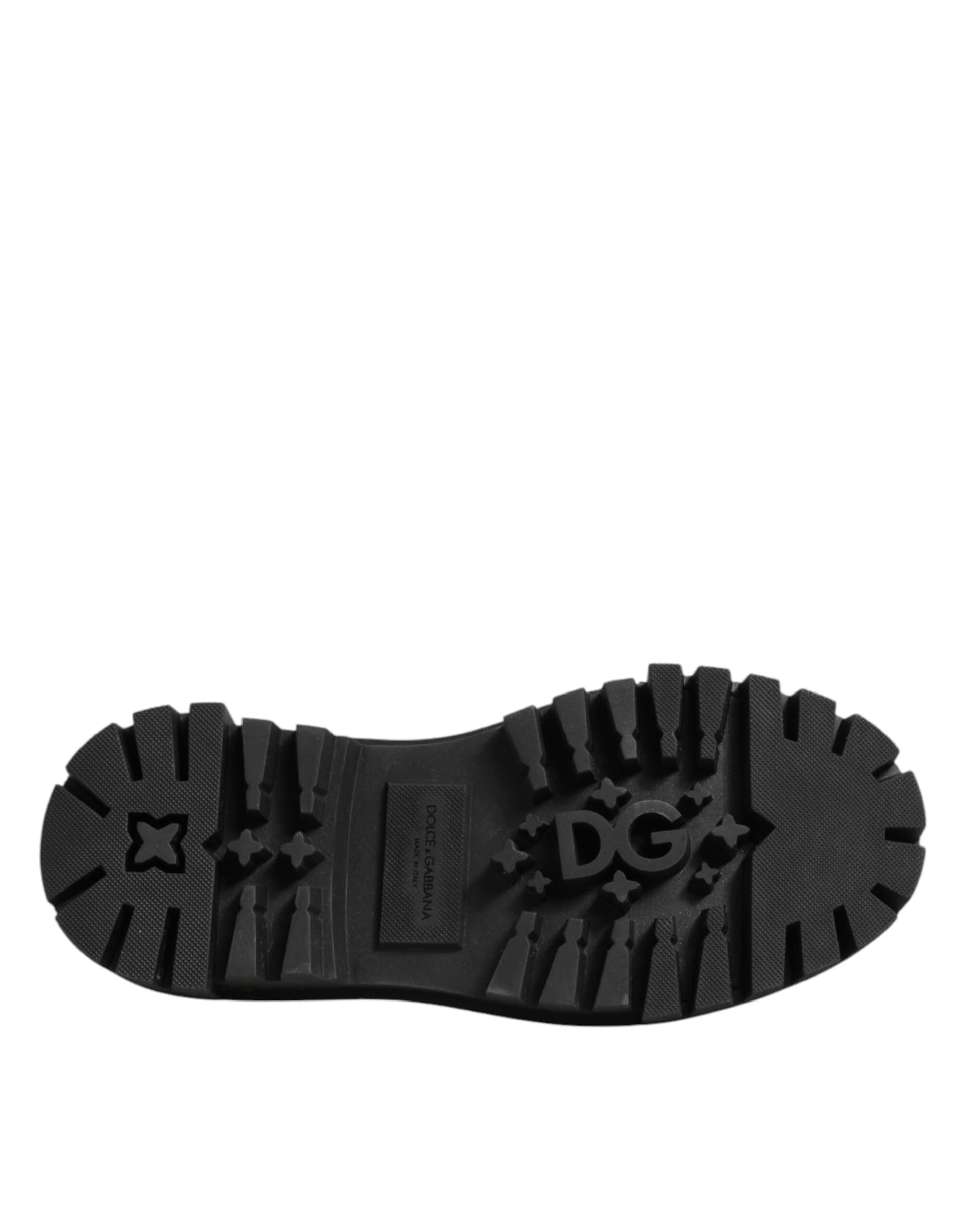 Dolce & Gabbana Black Leather Jeweled Crystals Derby Shoes - 8