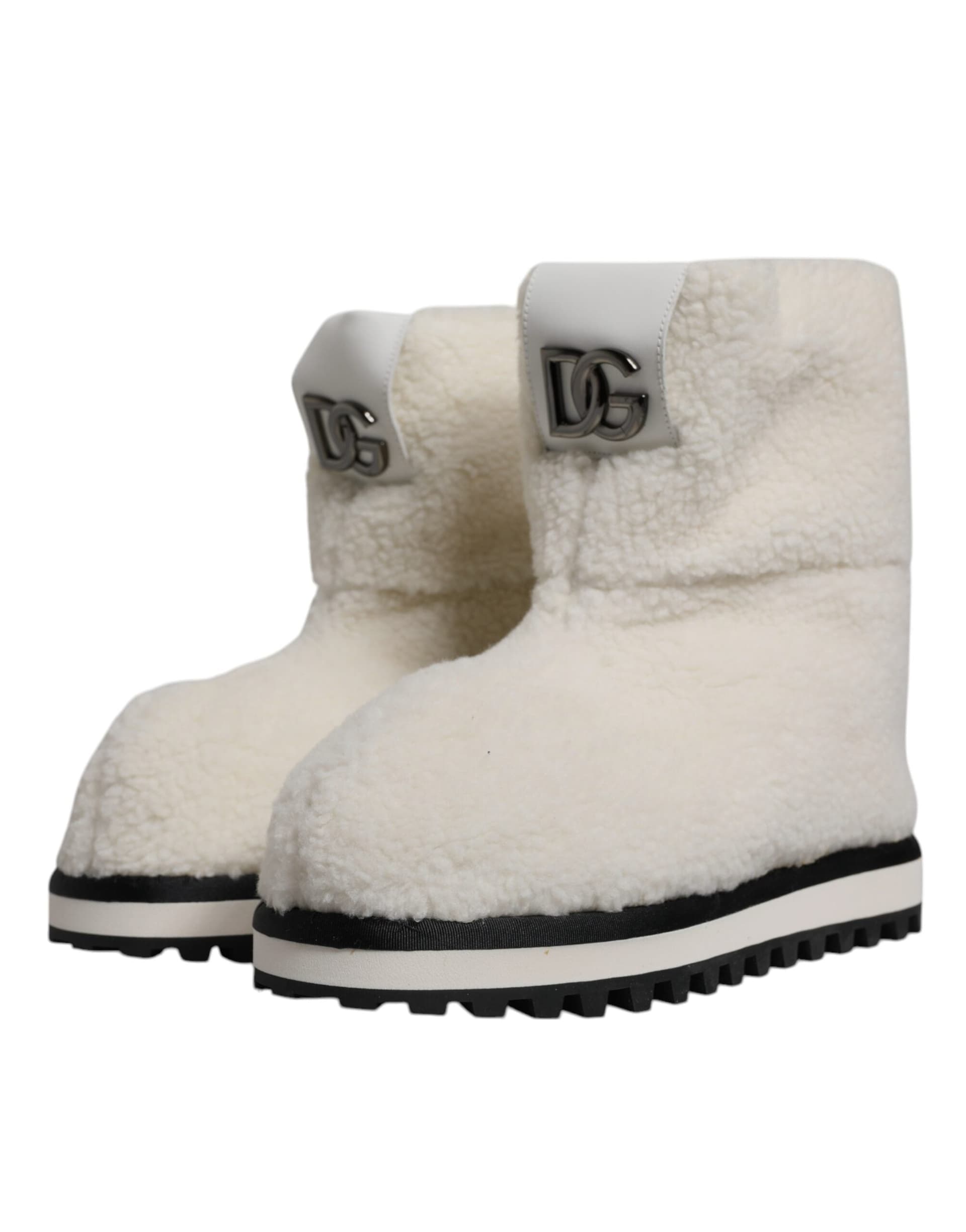 Dolce & Gabbana White Plush Logo Padded Mid Calf Boots Shoes - 2