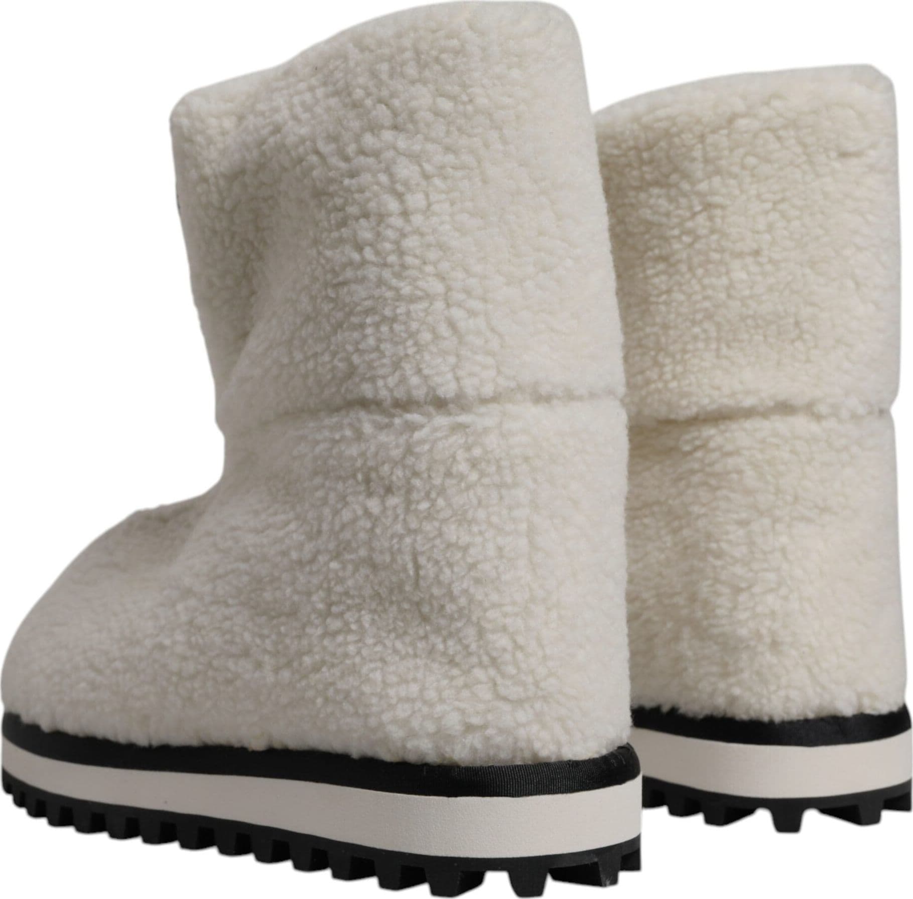 Dolce & Gabbana White Plush Logo Padded Mid Calf Boots Shoes - 4
