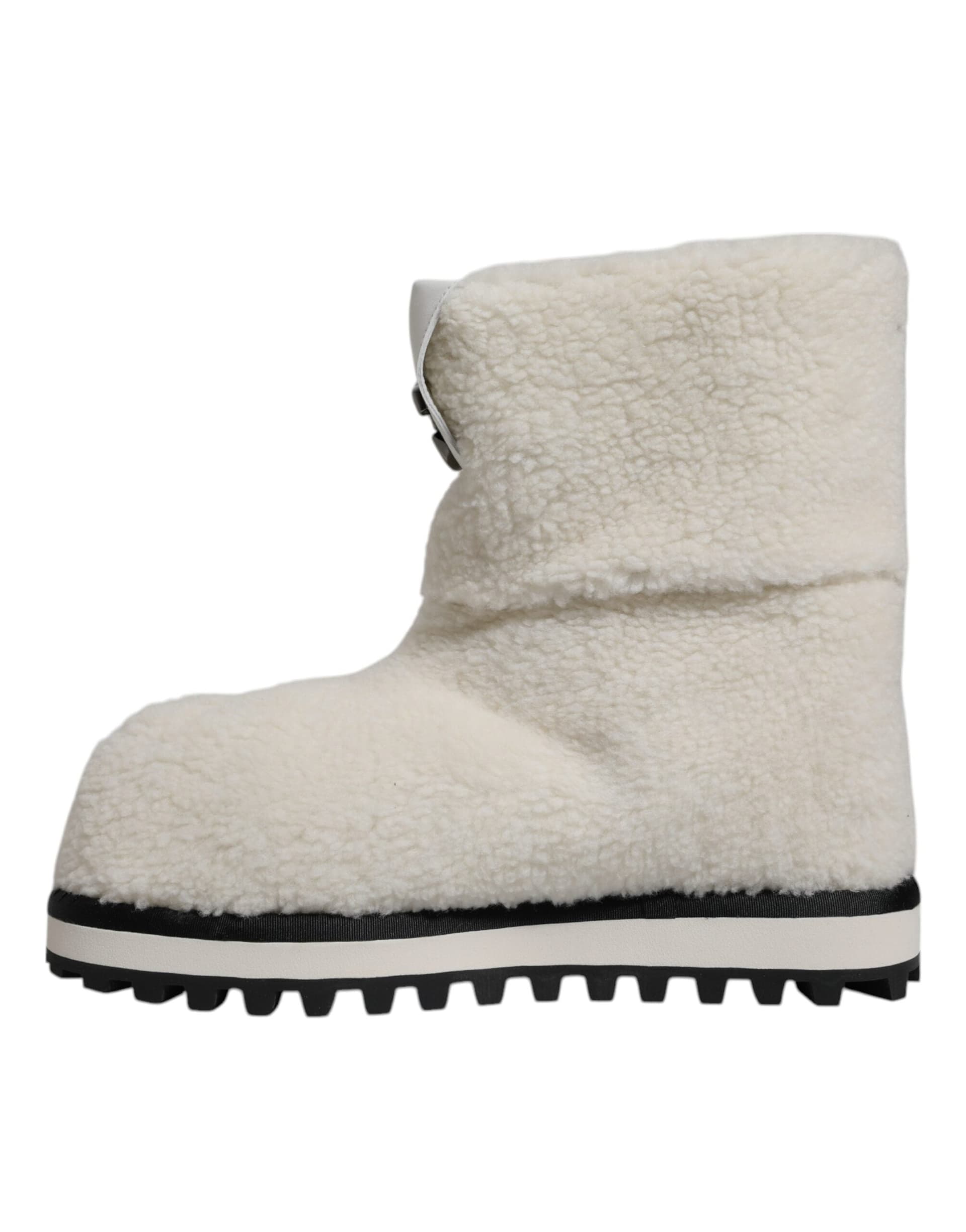Dolce & Gabbana White Plush Logo Padded Mid Calf Boots Shoes - 5