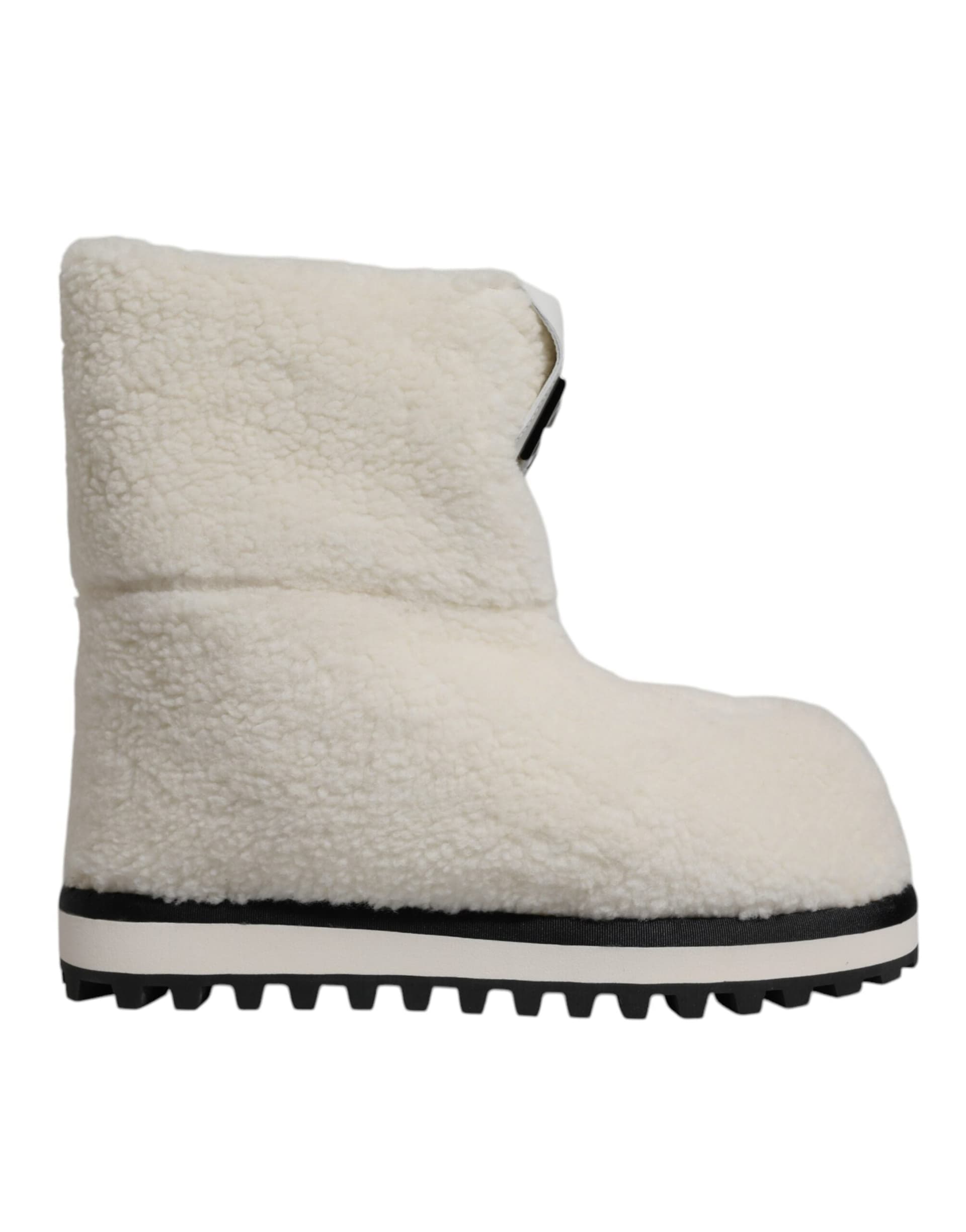 Dolce & Gabbana White Plush Logo Padded Mid Calf Boots Shoes - 6