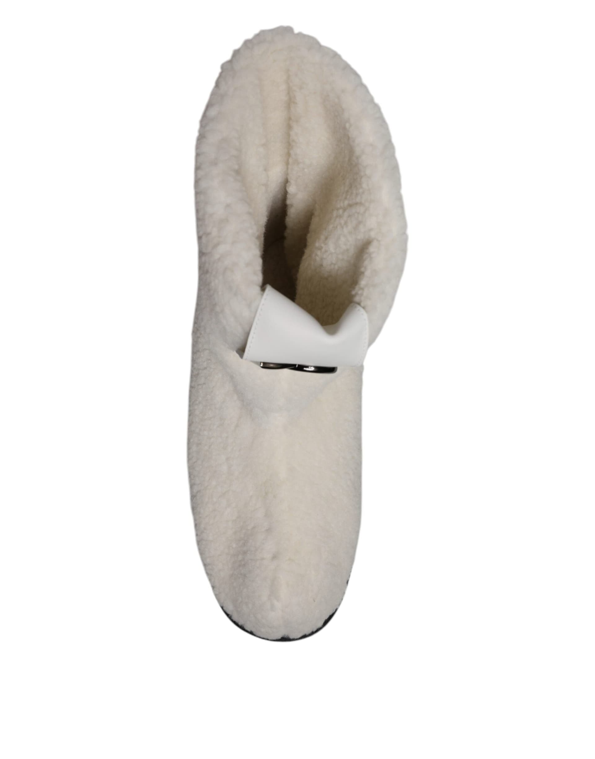 Dolce & Gabbana White Plush Logo Padded Mid Calf Boots Shoes - 8