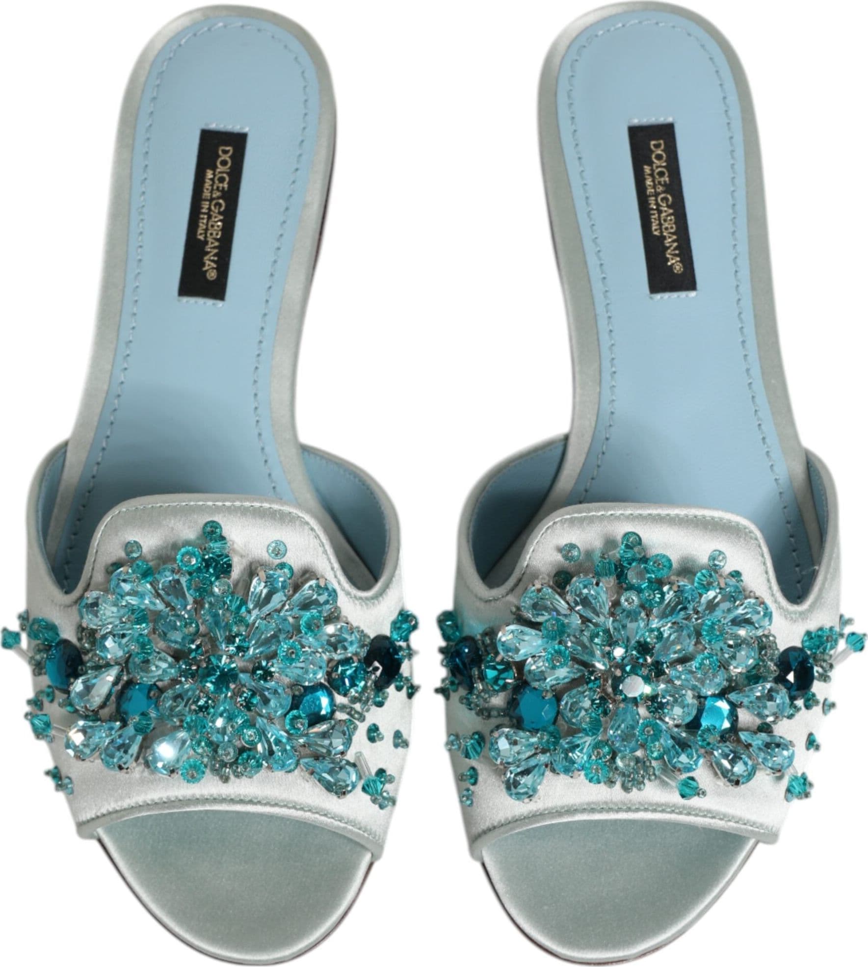 Dolce & Gabbana Silver Blue Leather Bead Embellish Slide Shoes - 2