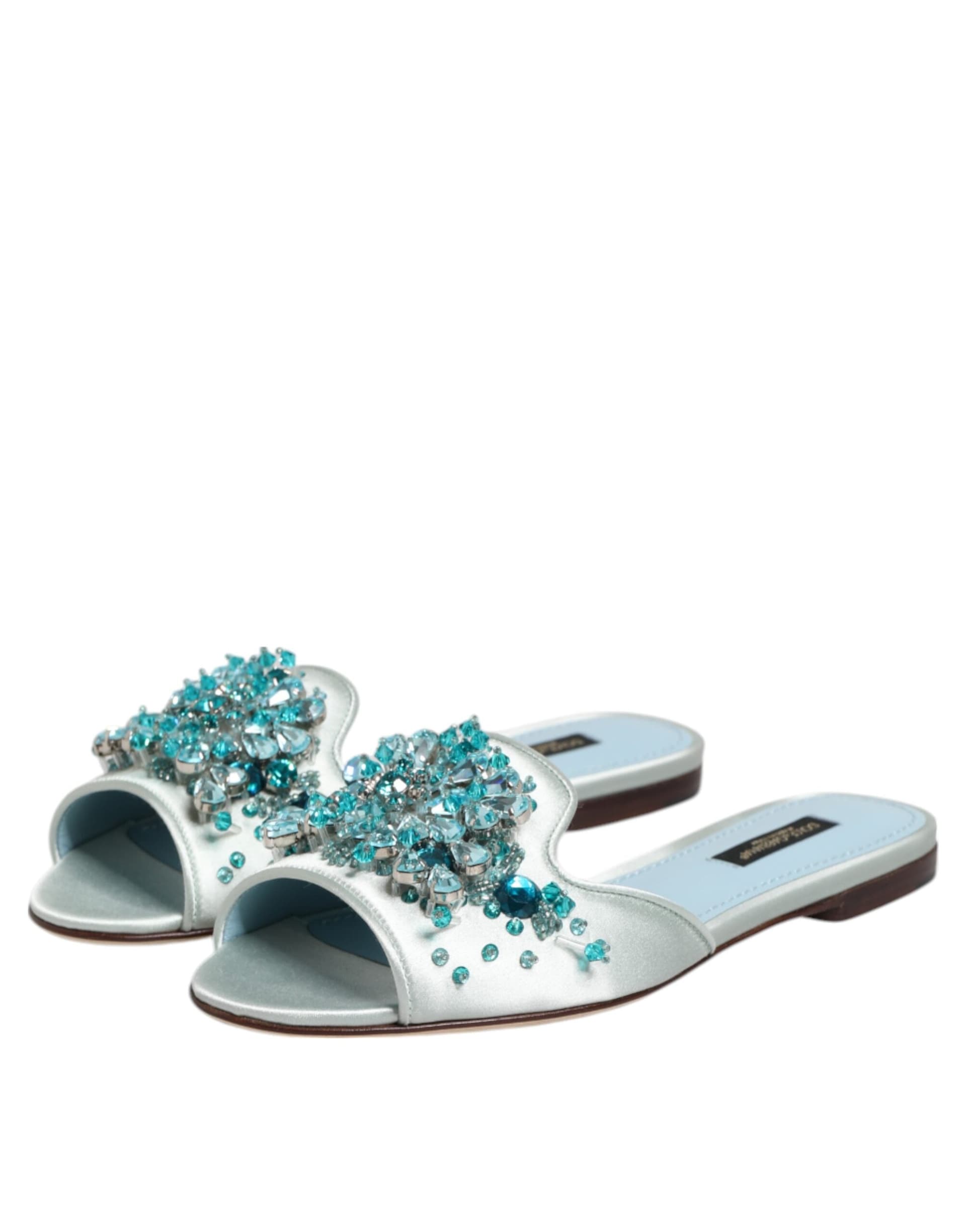 Dolce & Gabbana Silver Blue Leather Bead Embellish Slide Shoes - 3