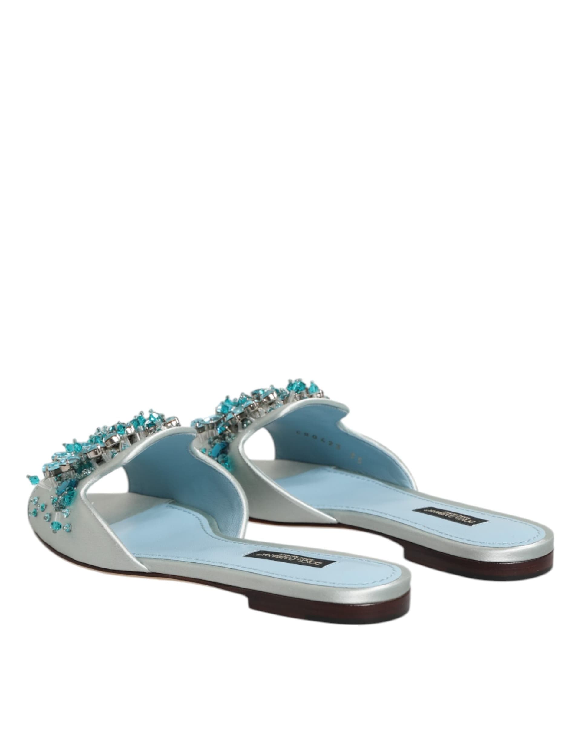 Dolce & Gabbana Silver Blue Leather Bead Embellish Slide Shoes - 4