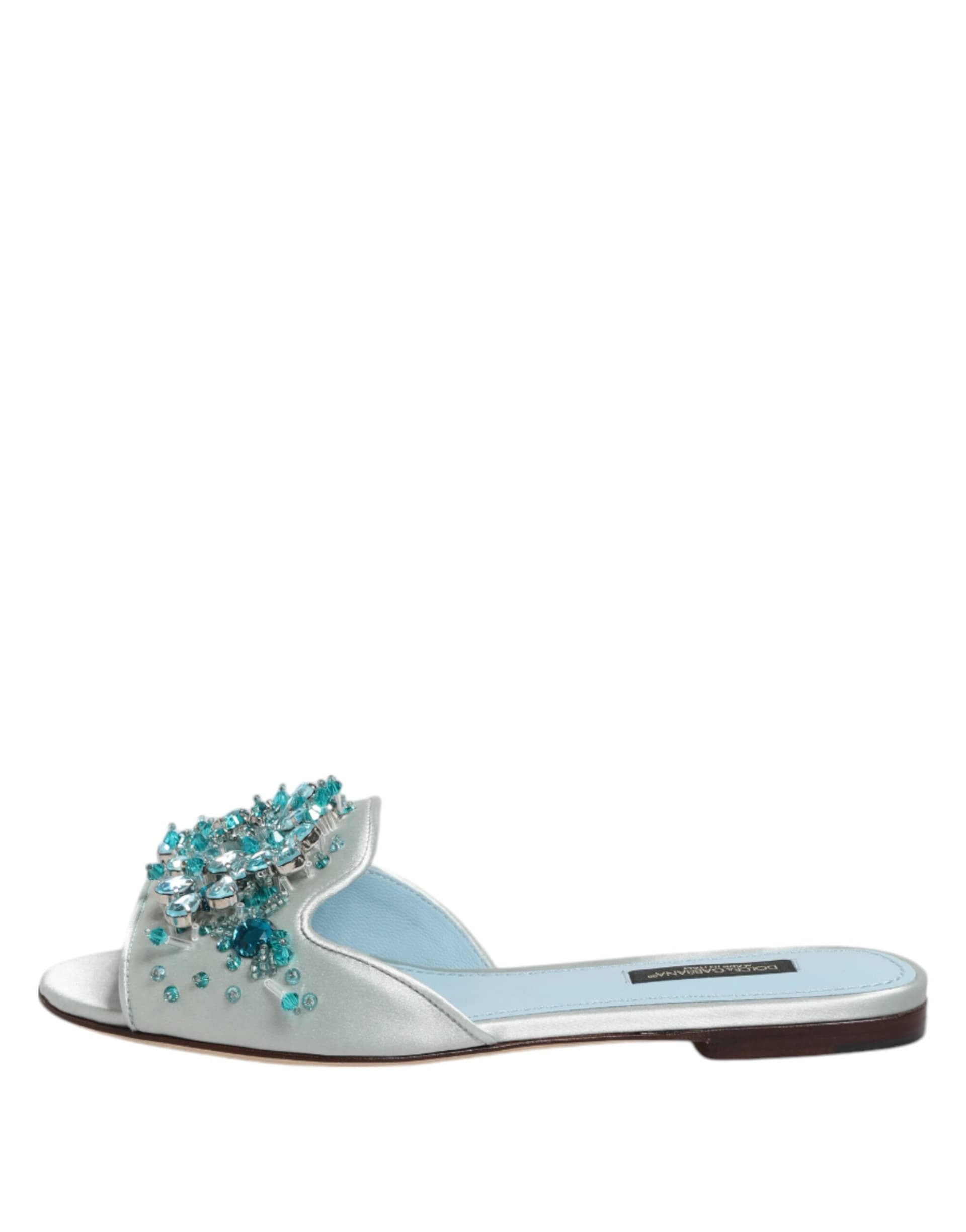Dolce & Gabbana Silver Blue Leather Bead Embellish Slide Shoes - 5