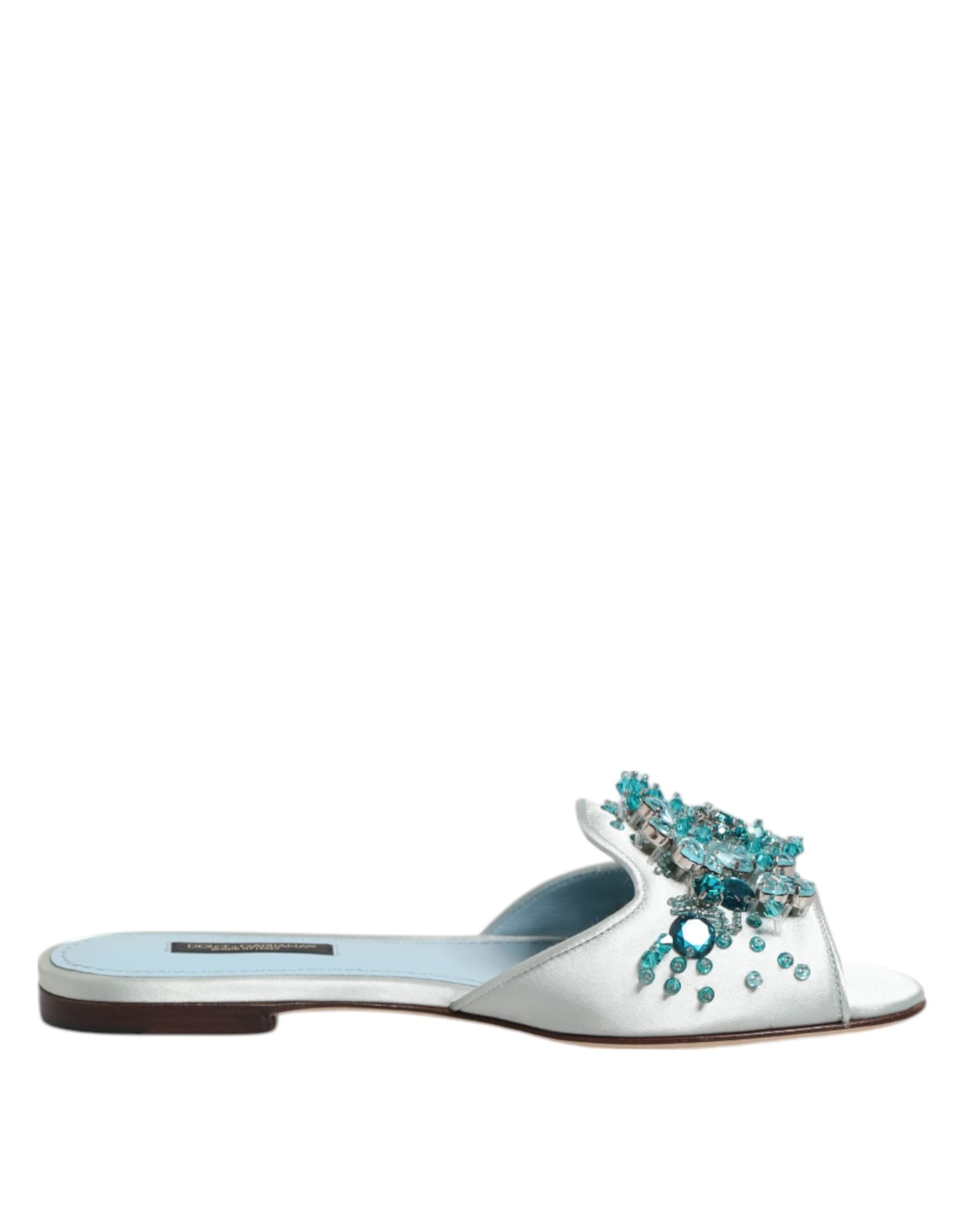Dolce & Gabbana Silver Blue Leather Bead Embellish Slide Shoes - 6