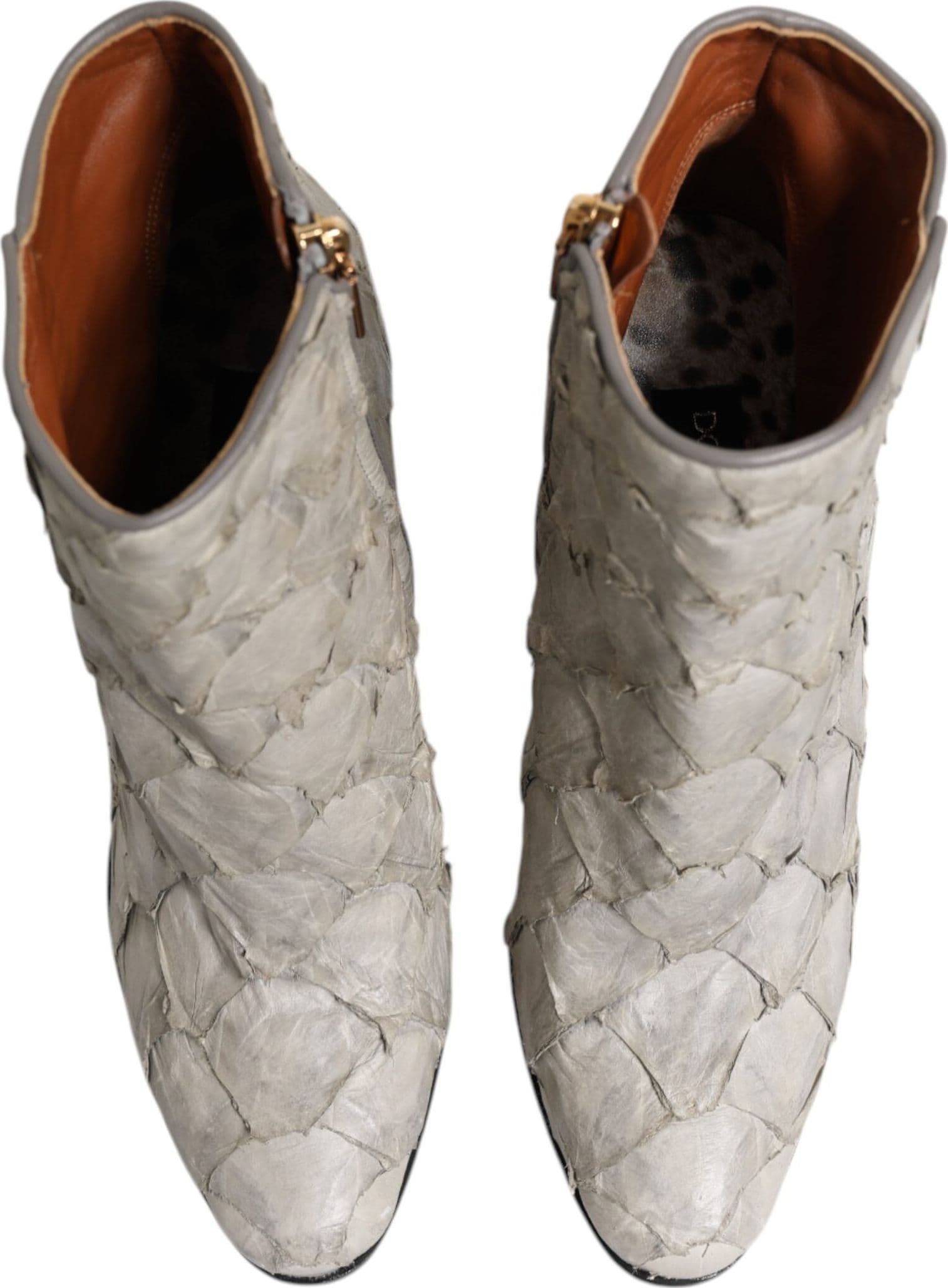 Dolce & Gabbana Off White Leather Heels Ankle Boots Shoes - 2