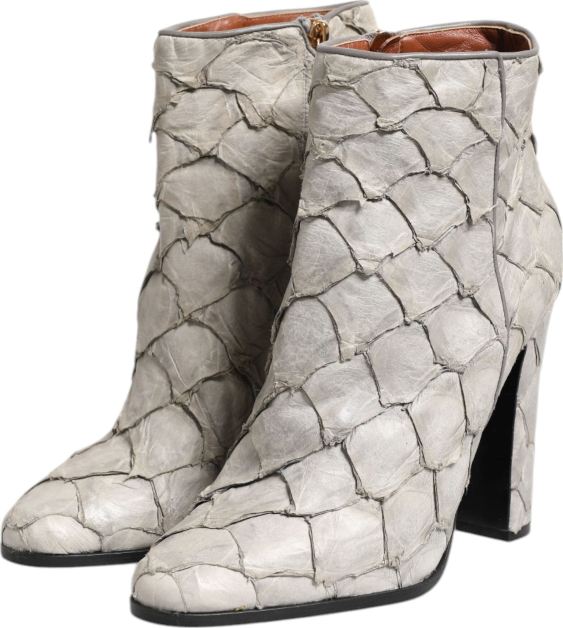 Dolce & Gabbana Off White Leather Heels Ankle Boots Shoes - 3