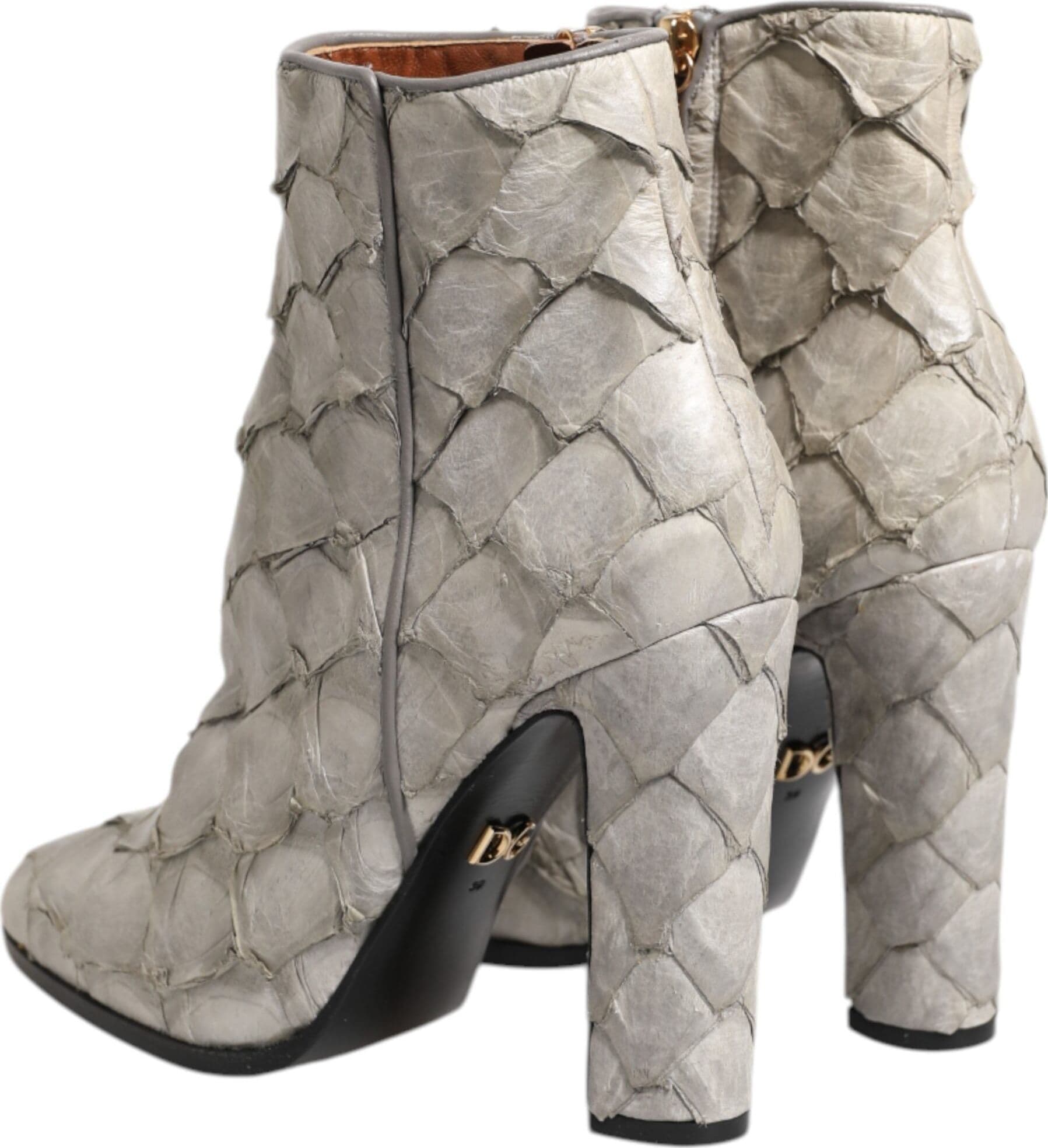 Dolce & Gabbana Off White Leather Heels Ankle Boots Shoes - 4