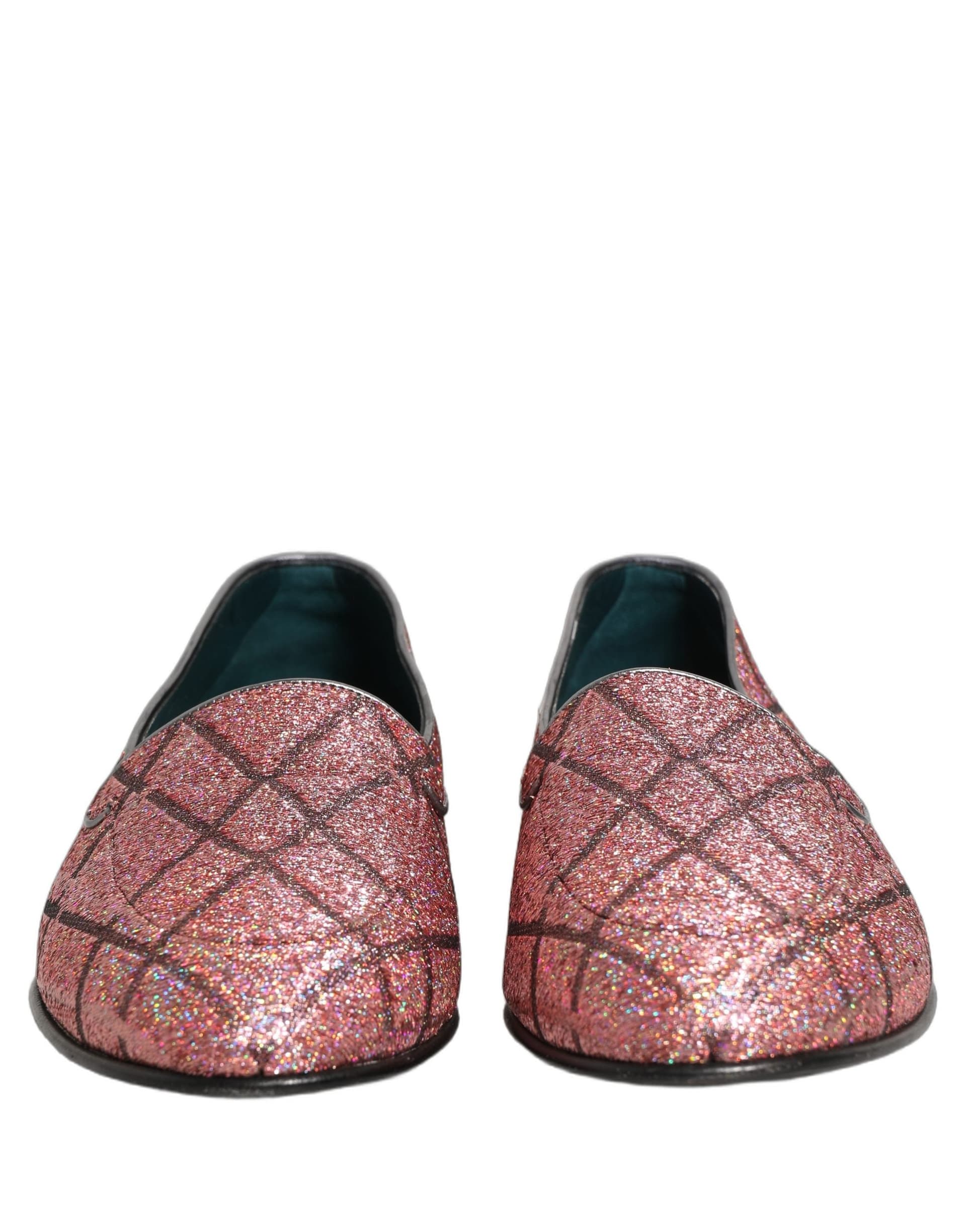 Dolce & Gabbana Pink Check Glitter Lurex Logo Loafers Shoes - 2